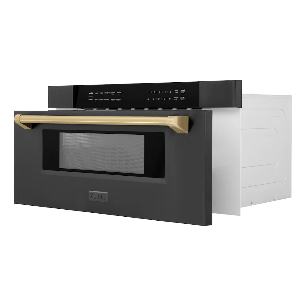 ZLINE Autograph Edition 30 in. 1.2 cu. ft. Built-in Microwave Drawer in Black Stainless Steel and Champagne Bronze Accents (MWDZ-30-BS-CB) - Image 5