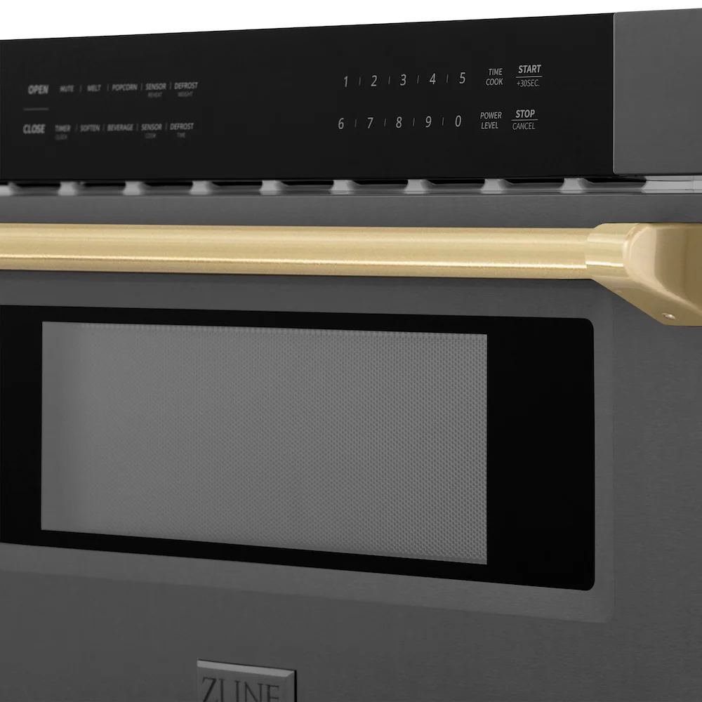 ZLINE Autograph Edition 30 in. 1.2 cu. ft. Built-in Microwave Drawer in Black Stainless Steel and Champagne Bronze Accents (MWDZ-30-BS-CB) - Image 6