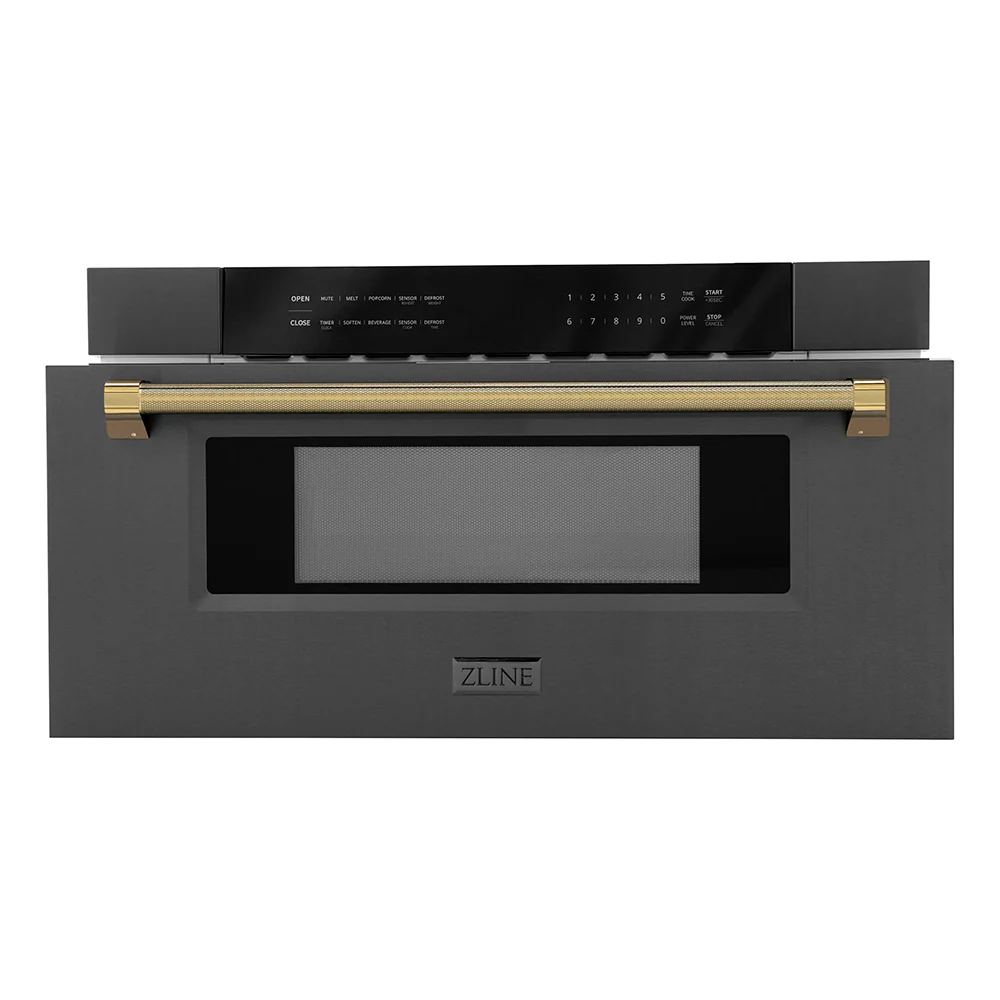 ZLINE Autograph Edition 30 in. 1.2 cu. ft. Built-in Microwave Drawer in Black Stainless Steel and Polished Gold Helix Handle (MWDZ-30-BS-KG) - Image 5