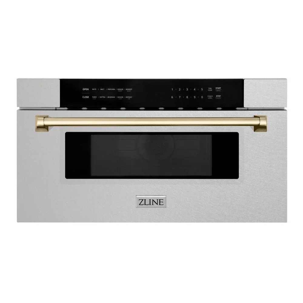 ZLINE Autograph Edition 30 in. 1.2 cu. ft. Built-In Microwave Drawer in Fingerprint Resistant Stainless Steel with Polished Gold Accents (MWDZ-30-SS-G) - Image 3