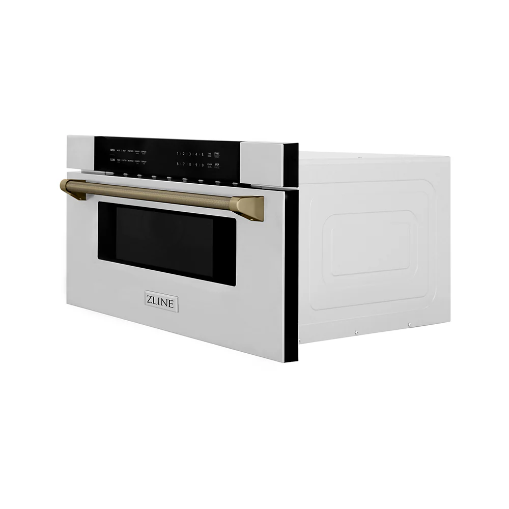 ZLINE Autograph Edition 30 in. 1.2 cu. ft. Built-in Microwave Drawer in Stainless Steel and Champagne Bronze Helix Handle (MWDZ-30-KCB) - Image 3
