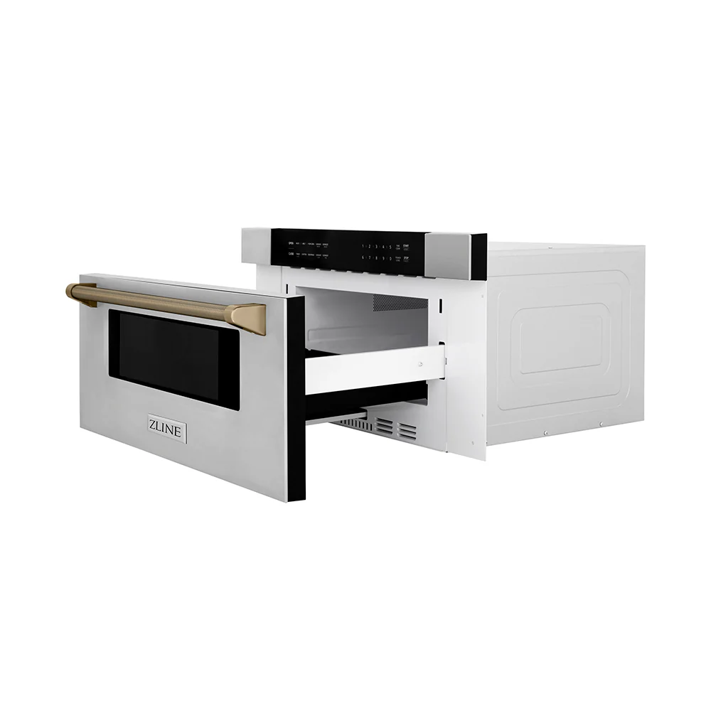 ZLINE Autograph Edition 30 in. 1.2 cu. ft. Built-in Microwave Drawer in Stainless Steel and Champagne Bronze Helix Handle (MWDZ-30-KCB) - Image 4