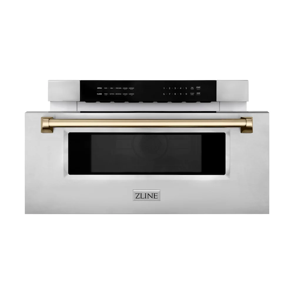 ZLINE Autograph Edition 30 in. 1.2 cu. ft. Built-In Microwave Drawer in Stainless Steel with Champagne Bronze Accents (MWDZ-30-CB) - Image 5