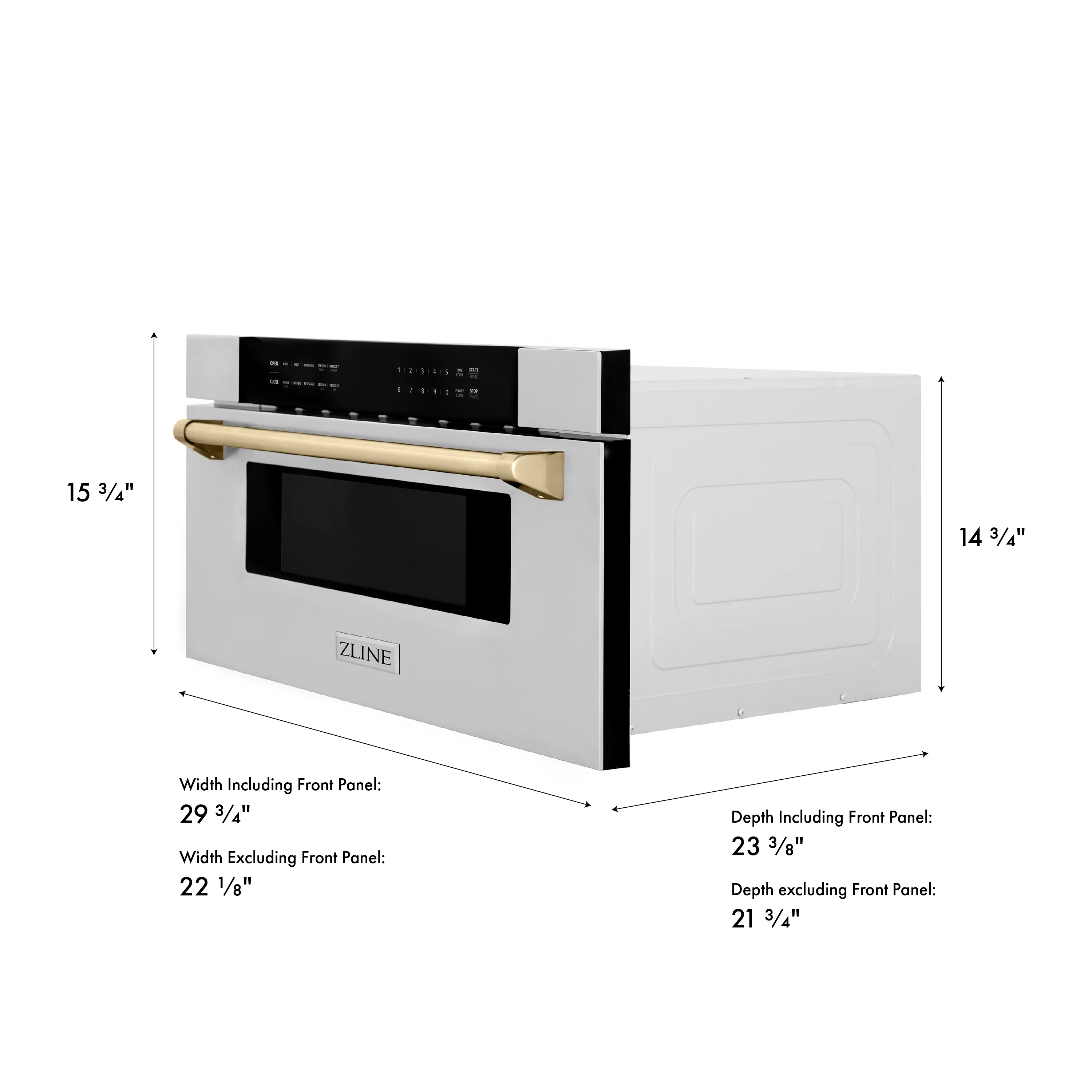 ZLINE Autograph Edition 30 in. 1.2 cu. ft. Built-In Microwave Drawer in Stainless Steel with Polished Gold Accents (MWDZ-30-G) - Image 10