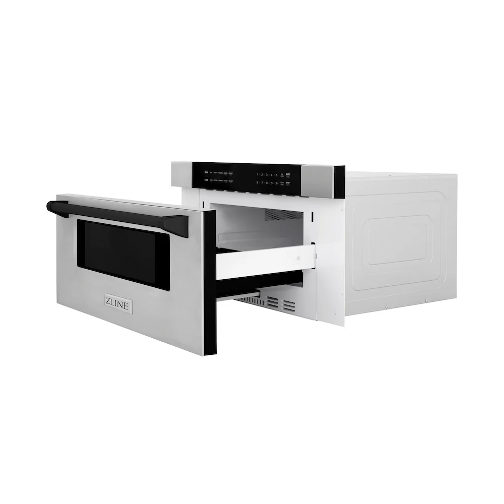 ZLINE Autograph Edition 30 in. 1.2 cu. ft. Built-In Microwave Drawer in Stainless Steel with Matte Black Accents (MWDZ-30-MB) - Image 4