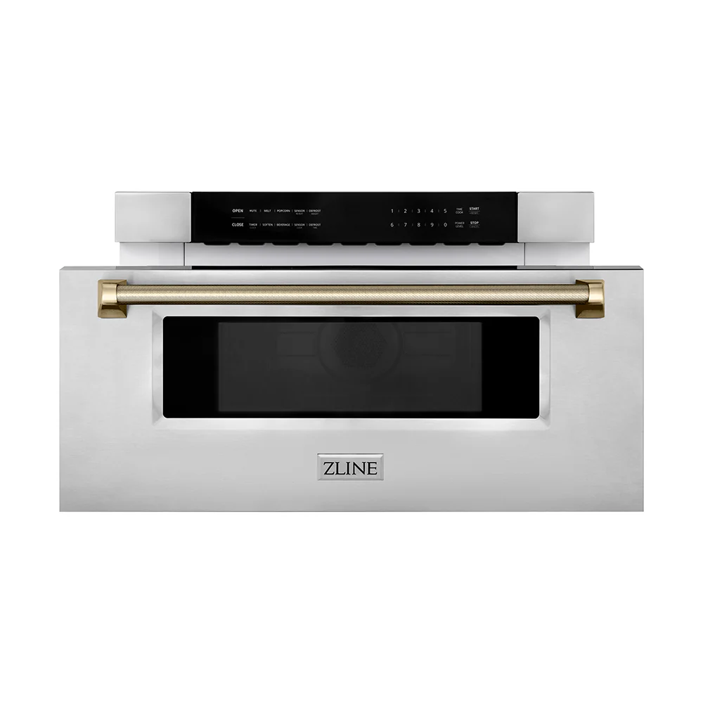 ZLINE Autograph Edition 30 in. 1.2 cu. ft. Built-in Microwave Drawer in Stainless Steel and Polished Gold Helix Handle (MWDZ-30-KG) - Image 5