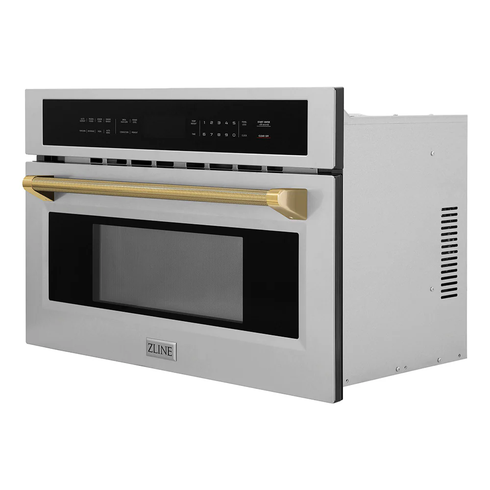 ZLINE Autograph Edition 30 in. 1.6 cu ft. Built-in Convection Microwave Oven in Stainless Steel and Polished Gold Helix Handle (MWOZ-30-KG) - Image 3