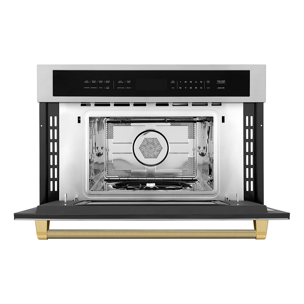 ZLINE Autograph Edition 30 in. 1.6 cu ft. Built-in Convection Microwave Oven in Stainless Steel and Polished Gold Helix Handle (MWOZ-30-KG) - Image 5
