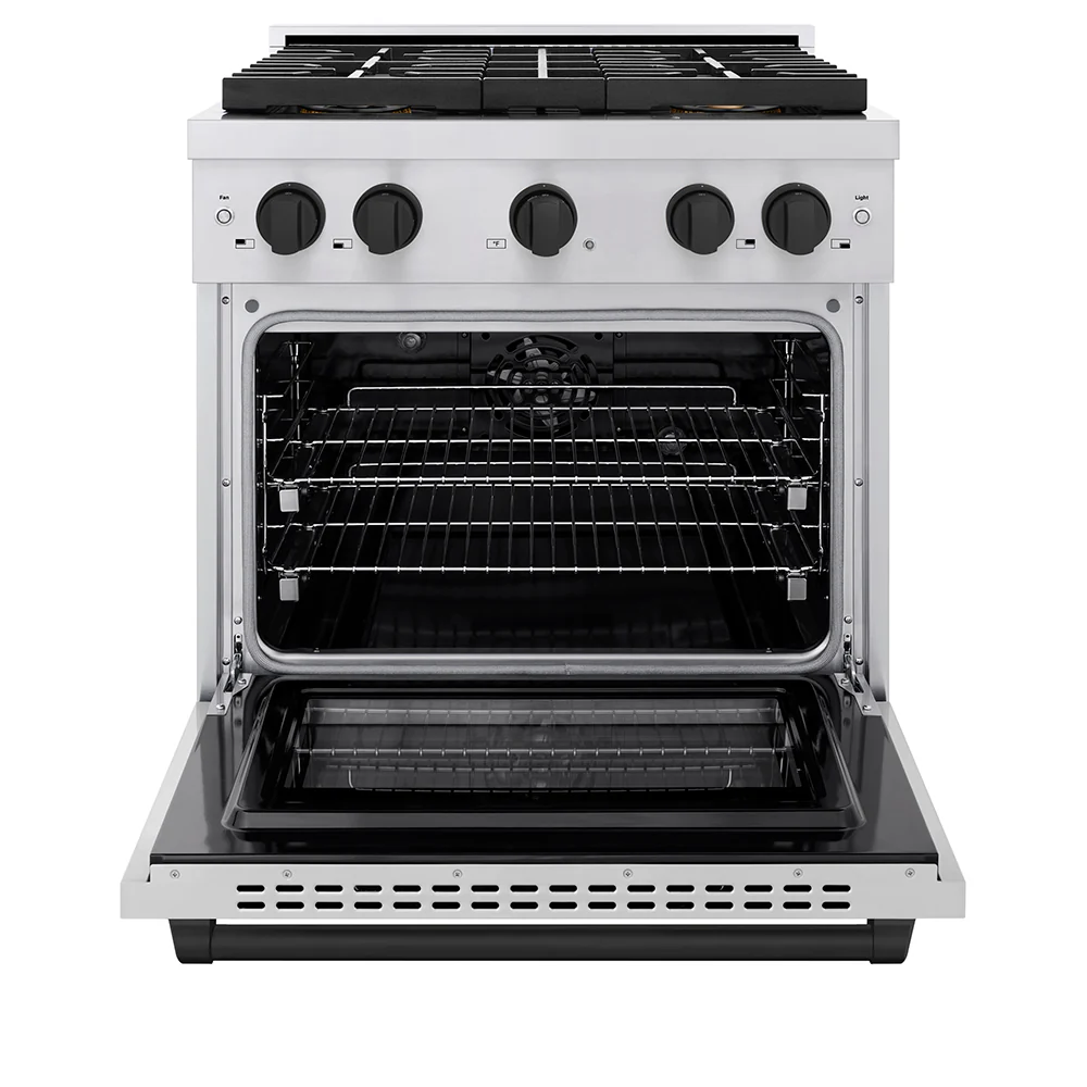 ZLINE Autograph Edition 30 in. 4.2 cu. ft. Paramount Dual Fuel Range with 4 Burner DuoPro™ Cooktop and Electric Convection Oven in Stainless Steel with Matte Black Accents (PSDRZ-30-MB) - Image 3