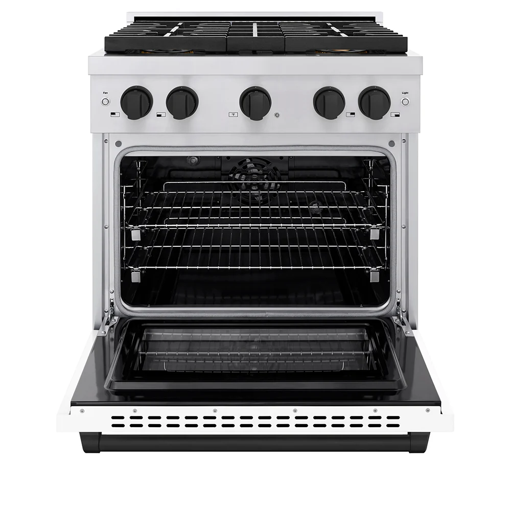 ZLINE Autograph Edition 30 in. 4.2 cu. ft. Paramount Dual Fuel Range with 4 Burner DuoPro™ Cooktop and Electric Convection Oven in Stainless Steel with White Matte Door and Matte Black Accents (PSDRZ-WM-30-MB) - Image 3