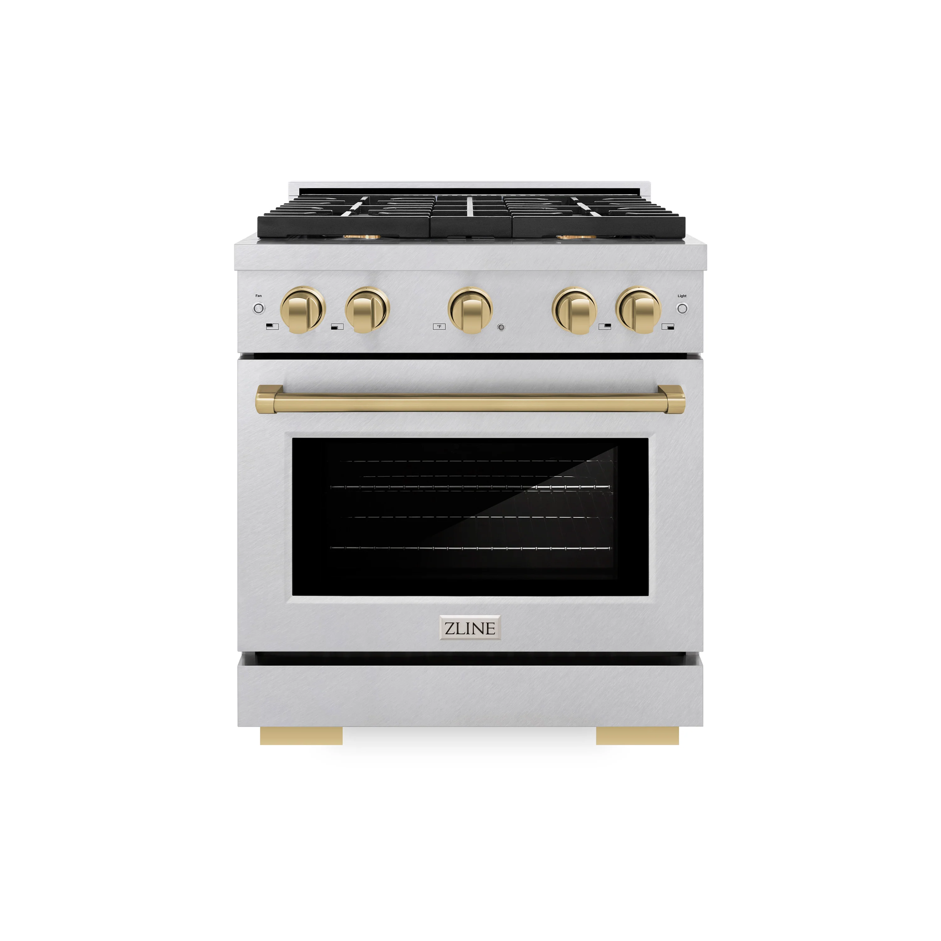 ZLINE Autograph Edition 30 in. 4.2 cu. ft. Paramount Dual Fuel Range with 4 Burner Gas Cooktop and Electric Convection Oven in Satin Stainless Steel with Champagne Bronze Accents (SDRSZ-30-CB) - Image 5