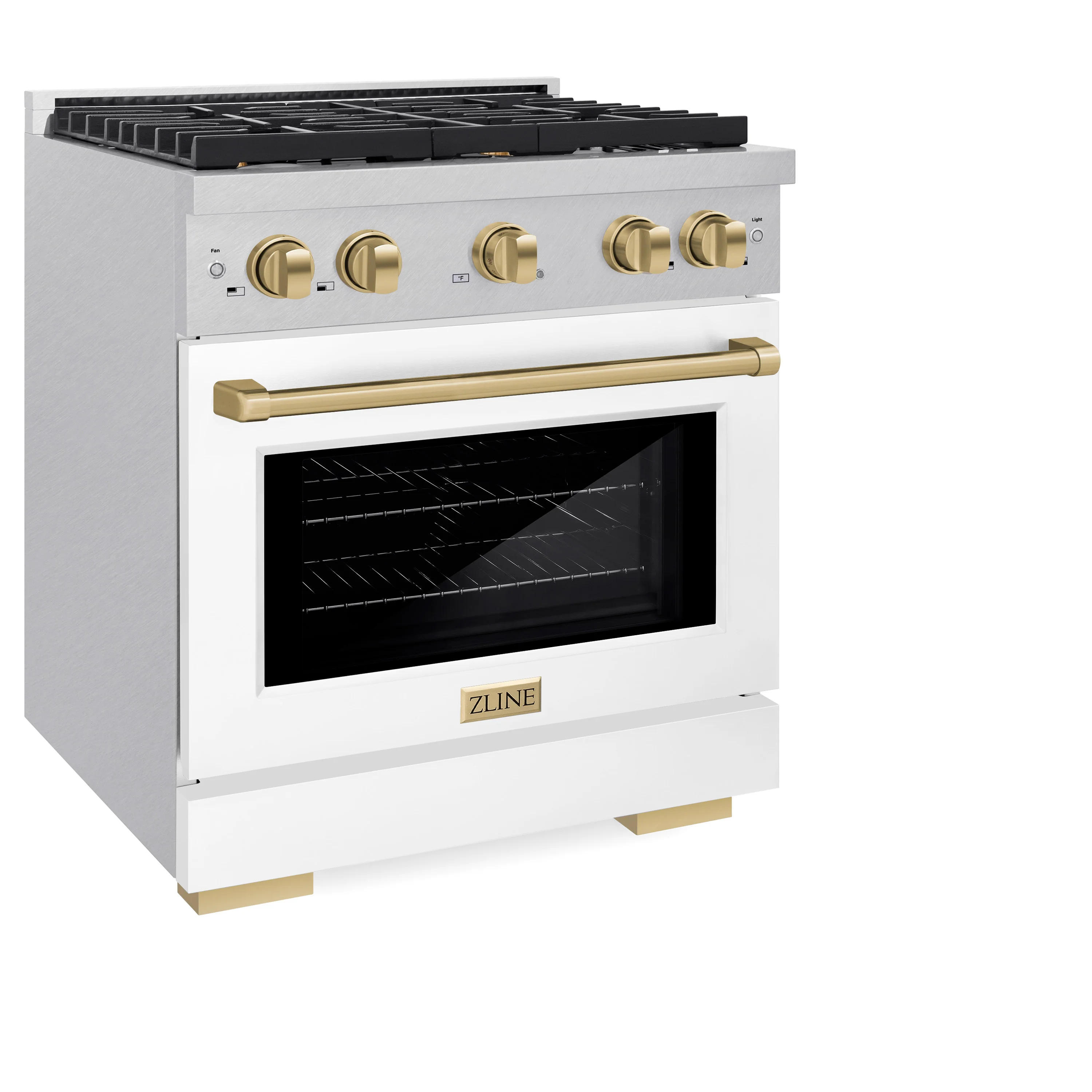 ZLINE Autograph Edition 30 in. 4.2 cu. ft. Paramount Dual Fuel Range with 4 Burner Gas Cooktop and Electric Convection Oven in Satin Stainless Steel with White Matte Door and Champagne Bronze Accents (SDRSZ-WM-30-CB) - Image 3