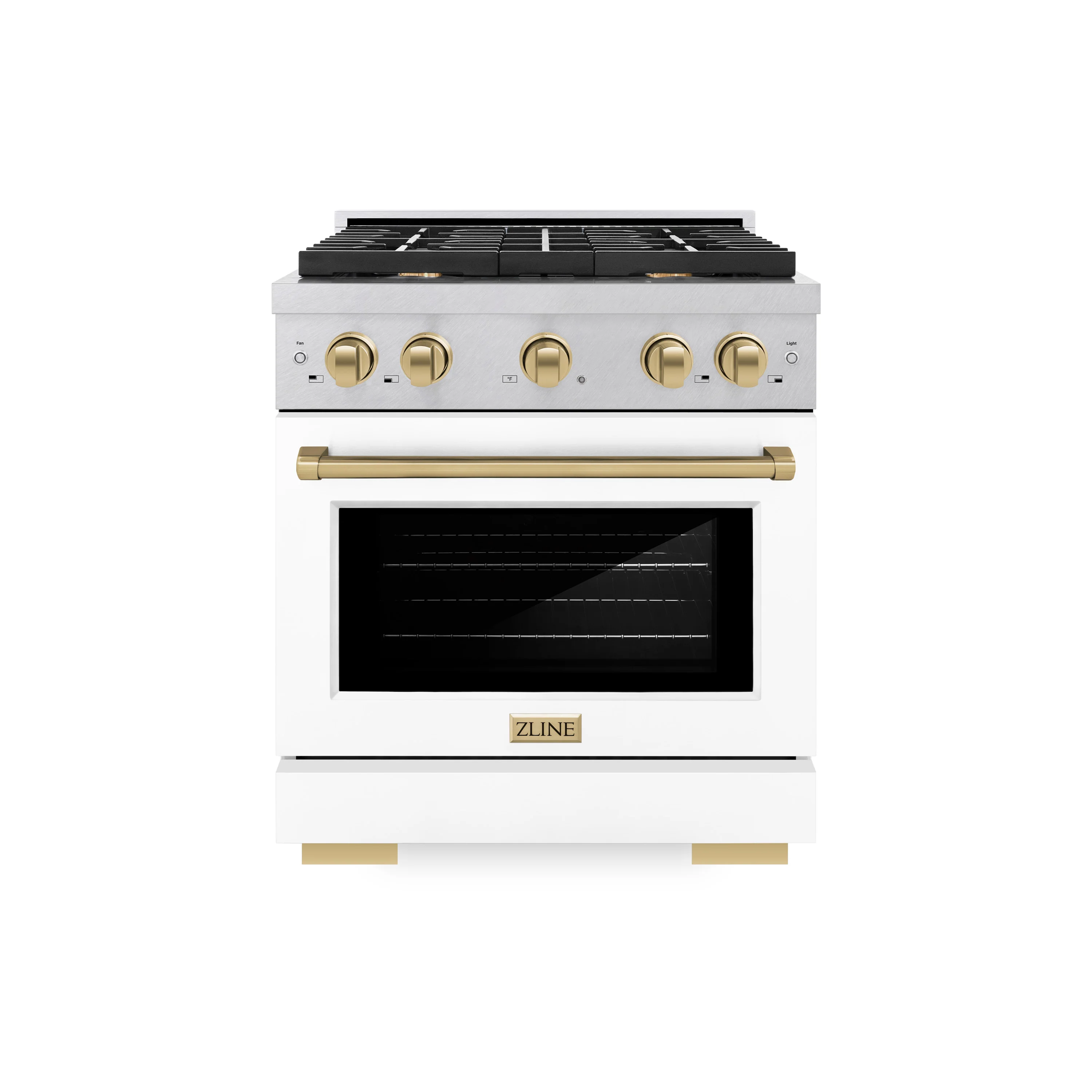 ZLINE Autograph Edition 30 in. 4.2 cu. ft. Paramount Dual Fuel Range with 4 Burner Gas Cooktop and Electric Convection Oven in Satin Stainless Steel with White Matte Door and Champagne Bronze Accents (SDRSZ-WM-30-CB) - Image 5