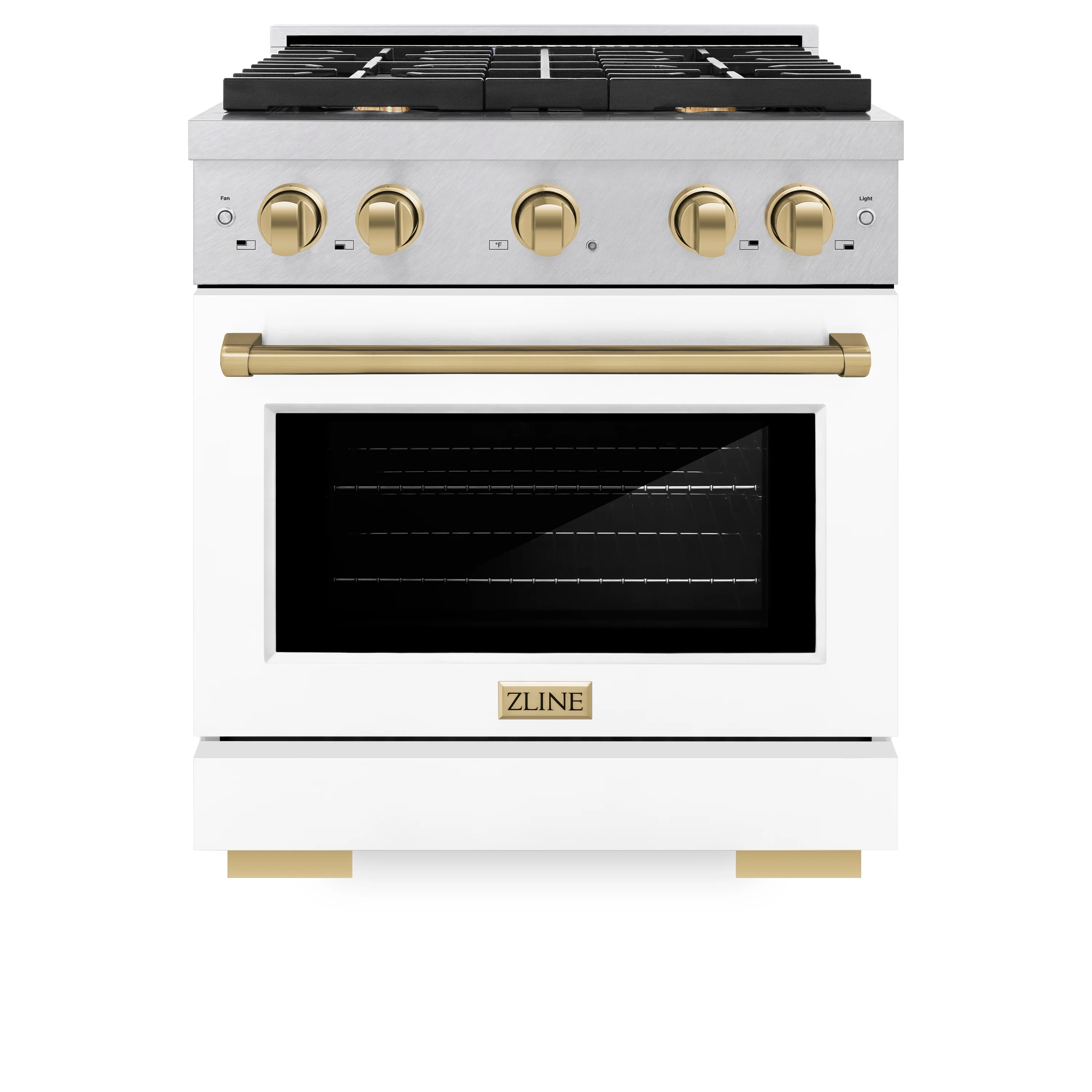 ZLINE Autograph Edition 30 in. 4.2 cu. ft. Paramount Dual Fuel Range with 4 Burner Gas Cooktop and Electric Convection Oven in Satin Stainless Steel with White Matte Door and Champagne Bronze Accents (SDRSZ-WM-30-CB) - Image 6
