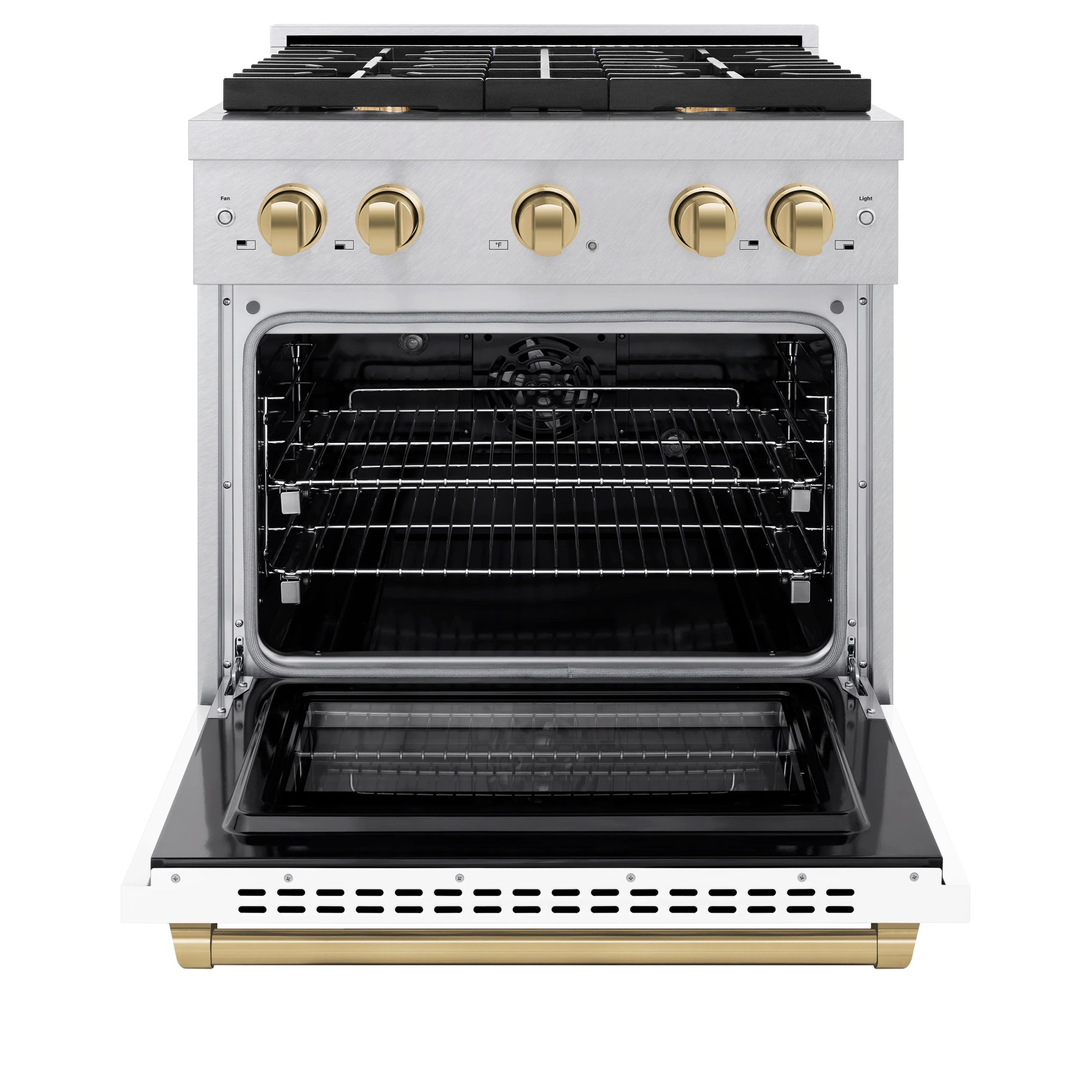 ZLINE Autograph Edition 30 in. 4.2 cu. ft. Paramount Dual Fuel Range with 4 Burner Gas Cooktop and Electric Convection Oven in Satin Stainless Steel with White Matte Door and Champagne Bronze Accents (SDRSZ-WM-30-CB) - Image 7