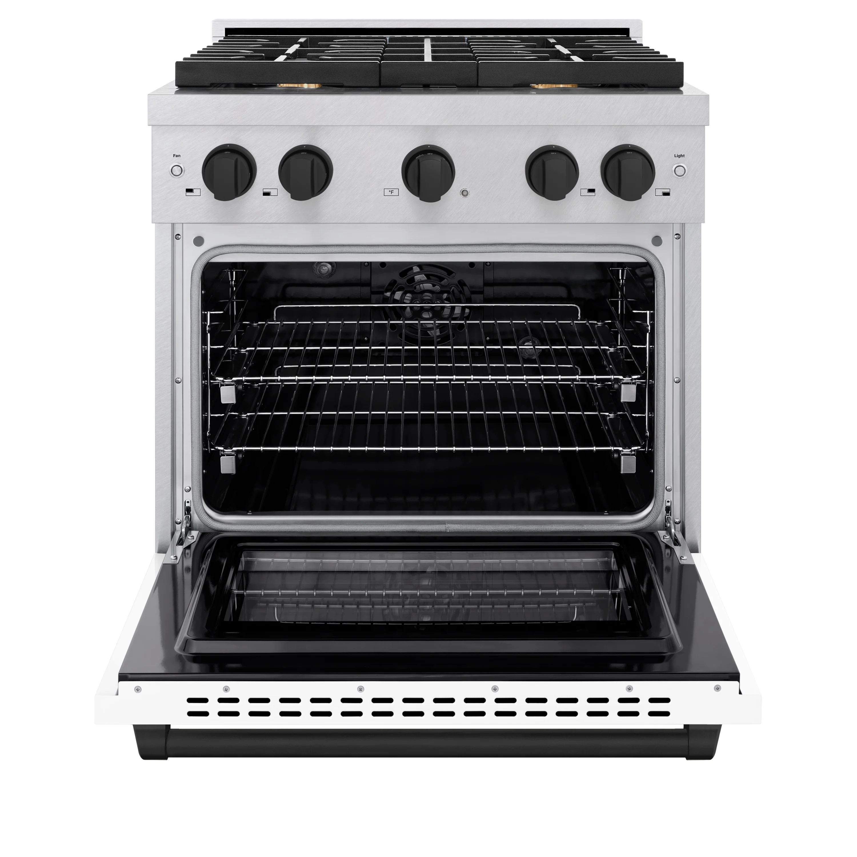 ZLINE Autograph Edition 30 in. 4.2 cu. ft. Paramount Dual Fuel Range with 4 Burner Gas Cooktop and Electric Convection Oven in Satin Stainless Steel with White Matte Door and Matte Black Accents (SDRSZ-WM-30-MB) - Image 7