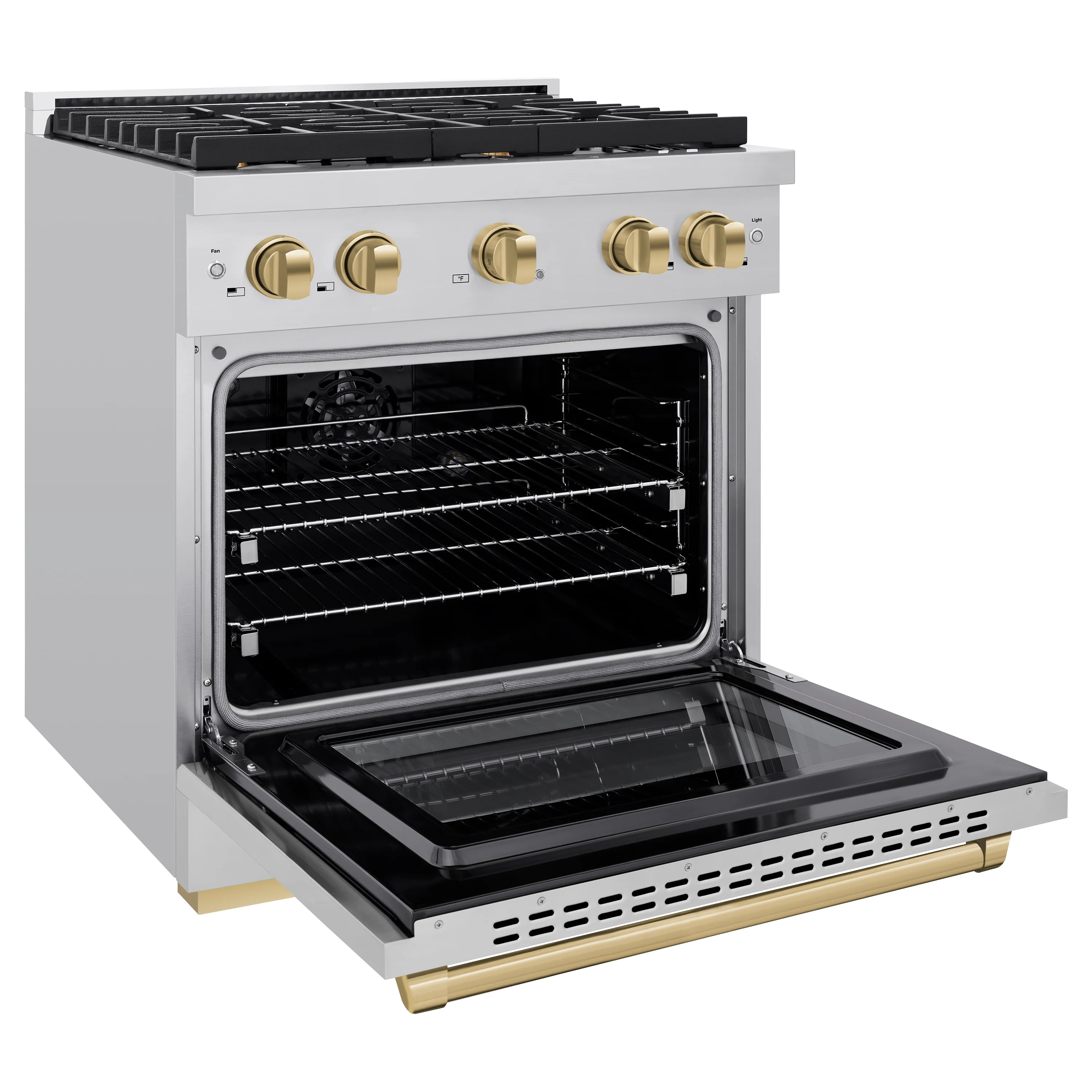 ZLINE Autograph Edition 30 in. 4.2 cu. ft. Paramount Dual Fuel Range with 4 Burner Gas Cooktop and Electric Convection Oven in Stainless Steel with Champagne Bronze Accents (SDRZ-30-CB) - Image 6