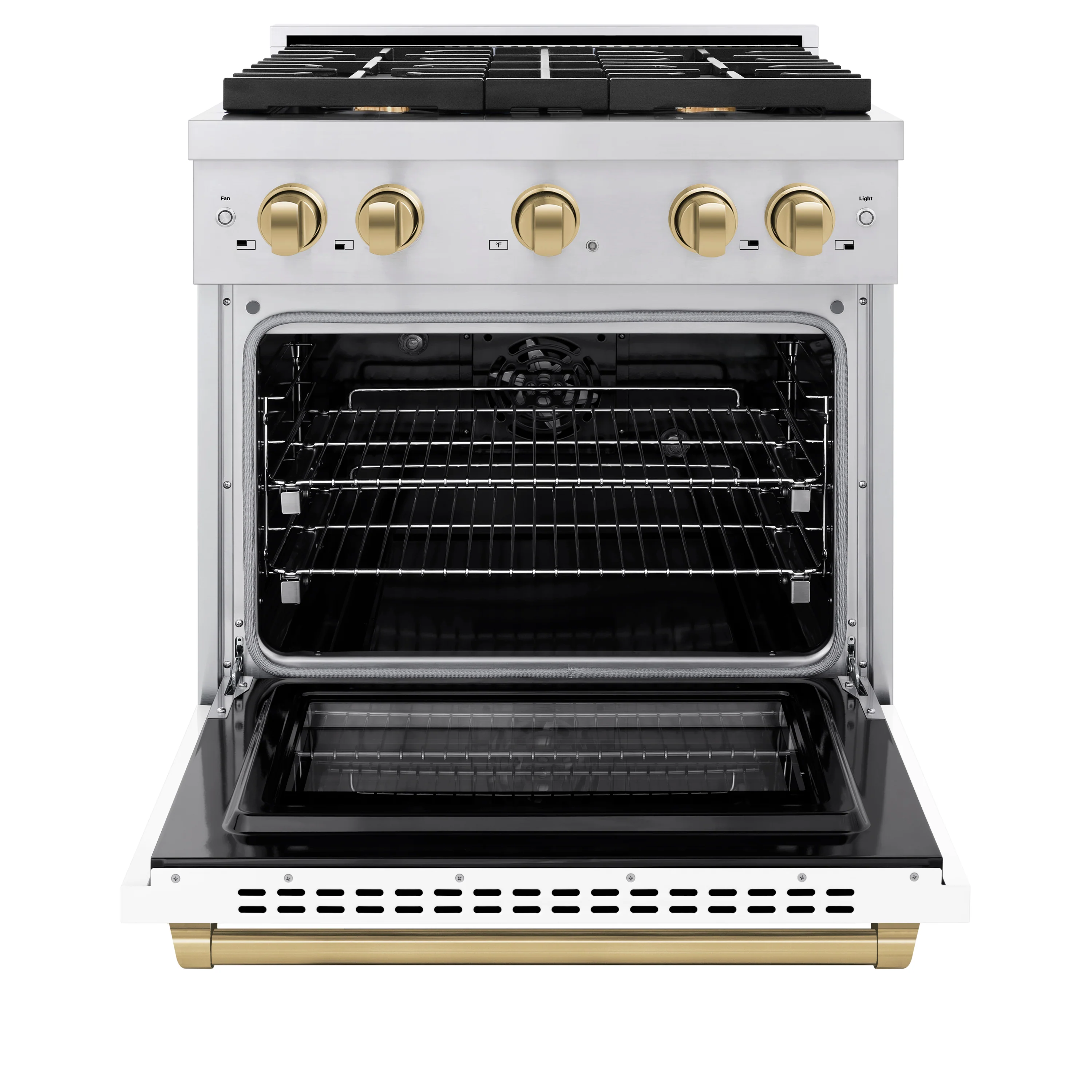 ZLINE Autograph Edition 30 in. 4.2 cu. ft. Paramount Dual Fuel Range with 4 Burner Gas Cooktop and Electric Convection Oven in Stainless Steel with White Matte Door and Champagne Bronze Accents (SDRZ-WM-30-CB) - Image 3