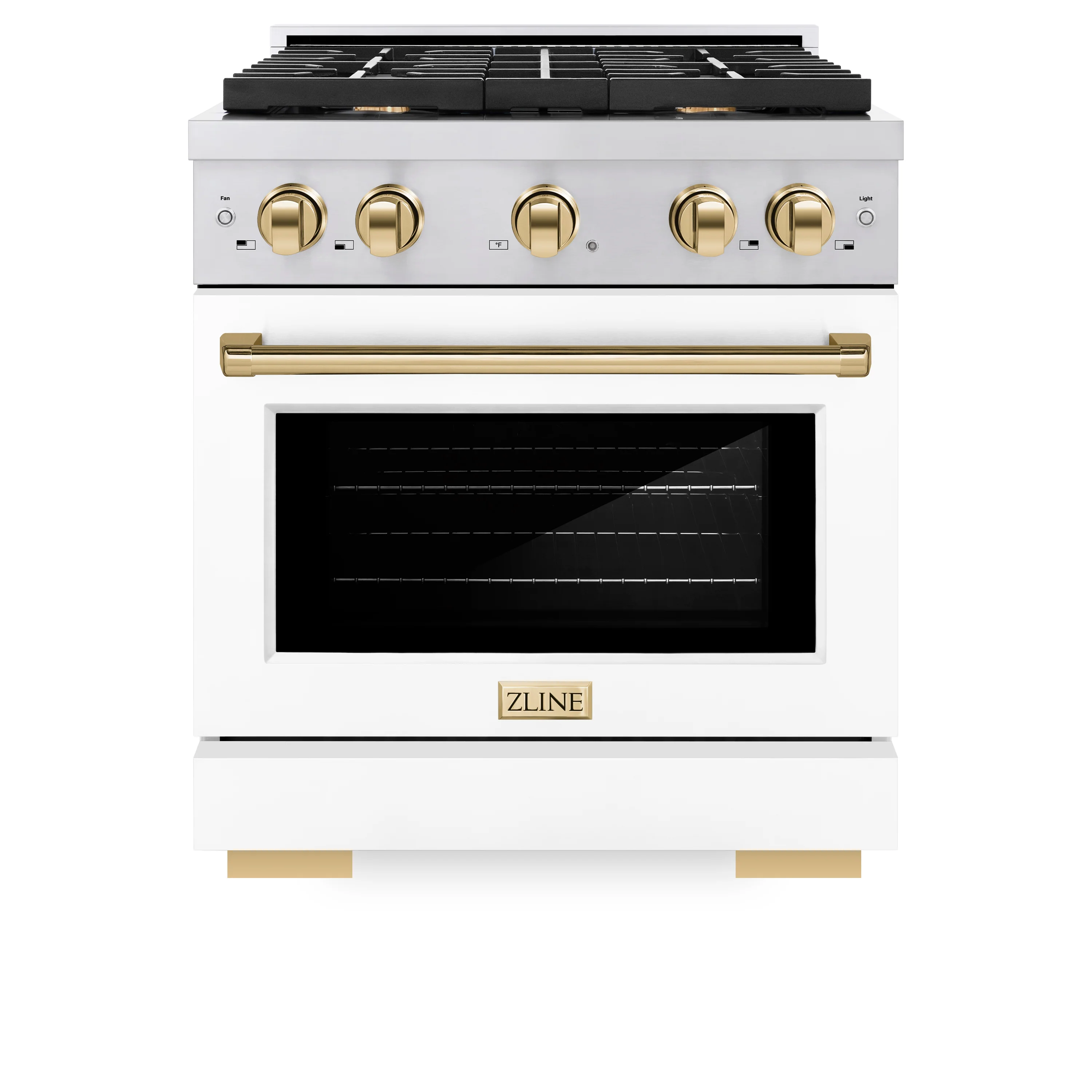 ZLINE Autograph Edition 30 in. 4.2 cu. ft. Paramount Dual Fuel Range with 4 Burner Gas Cooktop and Electric Convection Oven in Stainless Steel with White Matte Door and Polished Gold Accents (SDRZ-WM-30-G) - Image 2