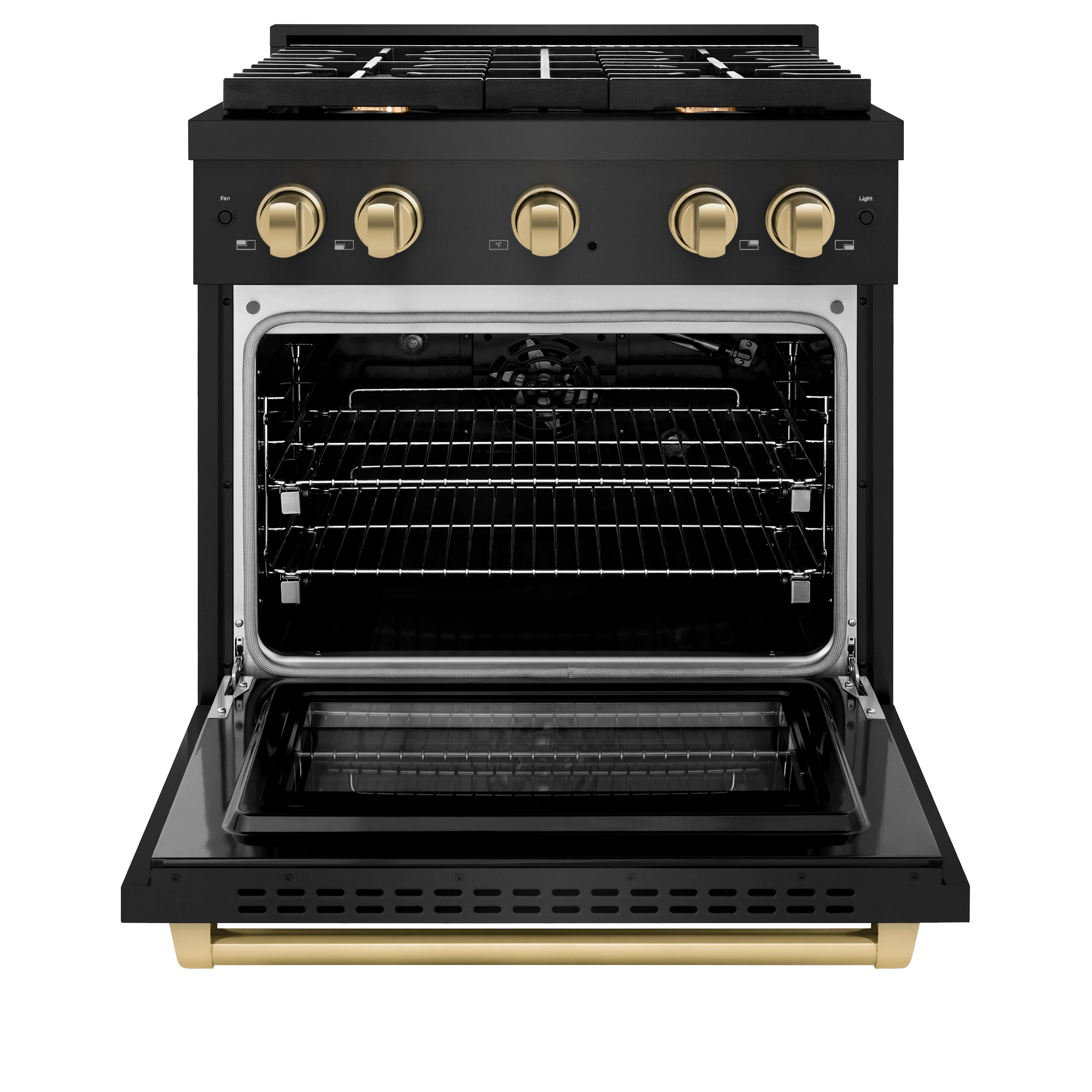 ZLINE Autograph Edition 30 in. 4.2 cu. ft. Paramount Gas Range with 4 Burner Cooktop and Convection Gas Oven in Black Stainless Steel and Champagne Bronze Accents (SGRBZ-30-CB) - Image 3