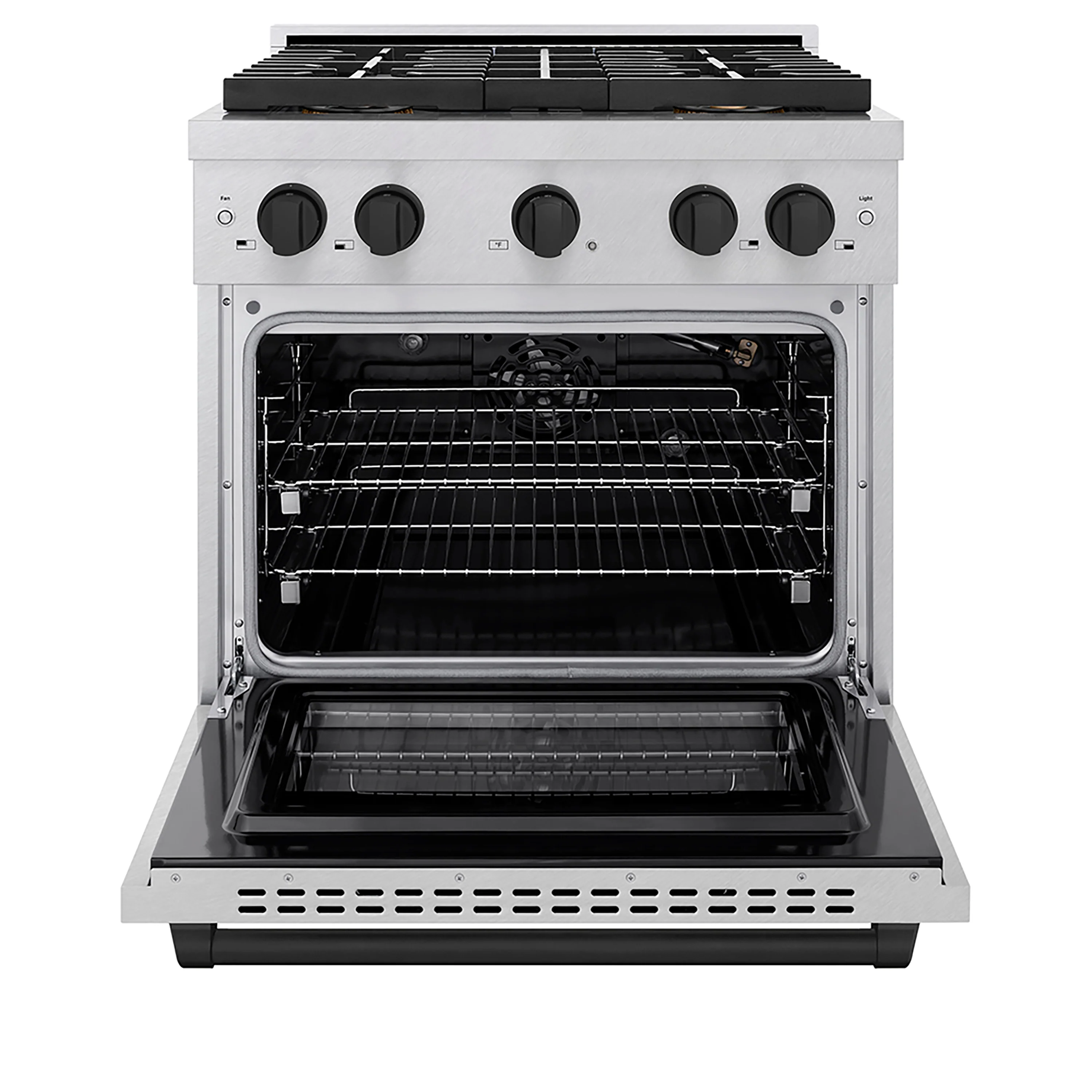 ZLINE Autograph Edition 30 in. 4.2 cu. ft. Paramount Gas Range with 4 Burner DuoPro™ Cooktop and Convection Gas Oven in Satin Stainless Steel and Matte Black Accents (PSGRSZ-30-MB) - Image 3