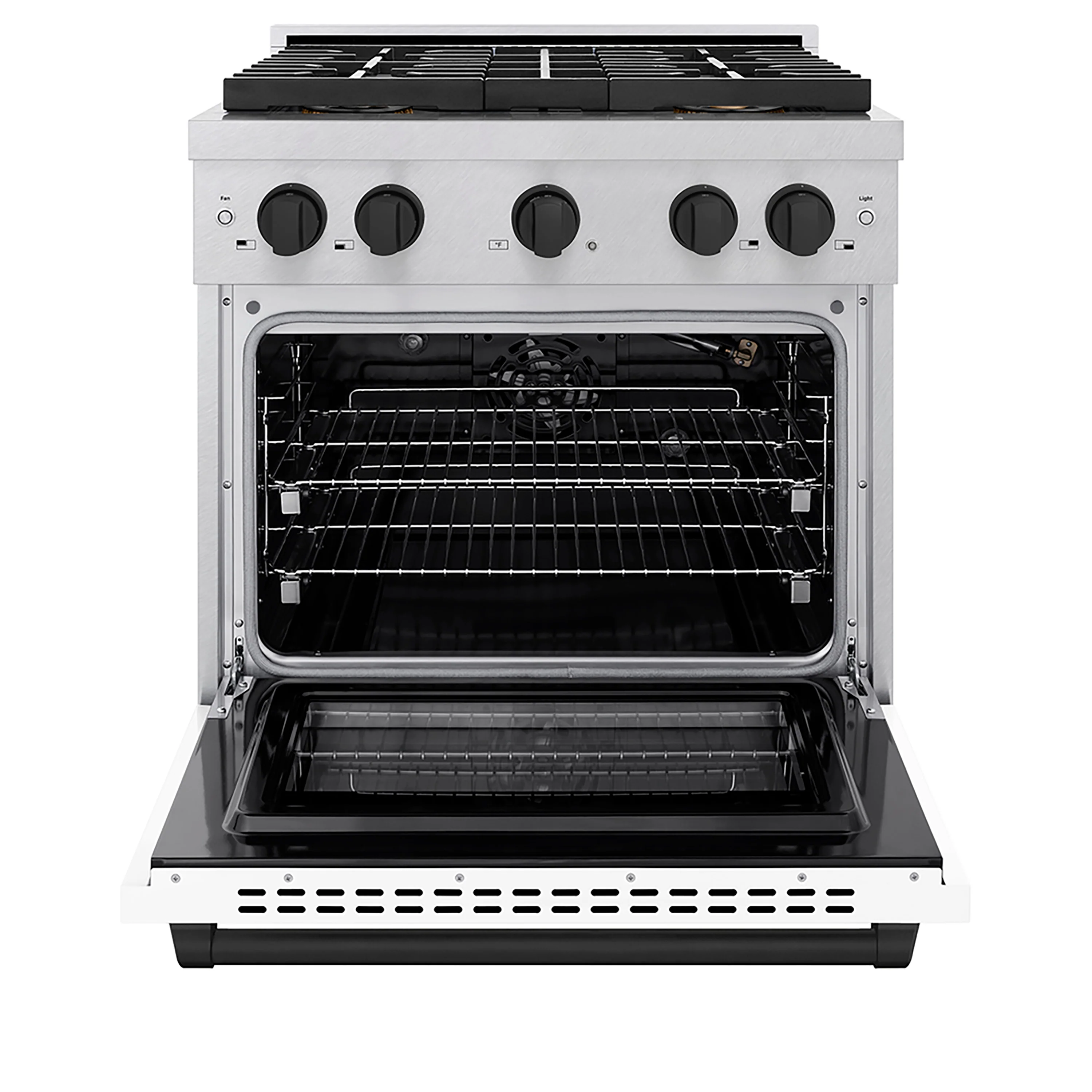 ZLINE Autograph Edition 30 in. 4.2 cu. ft. Paramount Gas Range with 4 Burner DuoPro™ Cooktop and Convection Gas Oven in Satin Stainless Steel with White Matte Door and Matte Black Accents (PSGRSZ-WM-30-MB) - Image 3