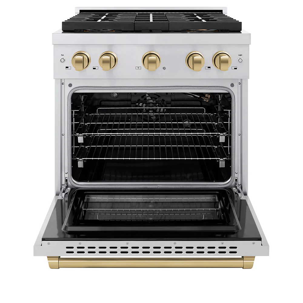 ZLINE Autograph Edition 30 in. 4.2 cu. ft. Paramount Gas Range with 4 Burner DuoPro™ Cooktop and Convection Gas Oven in Stainless Steel with Champagne Bronze Accents (PSGRZ-30-CB) - Image 3
