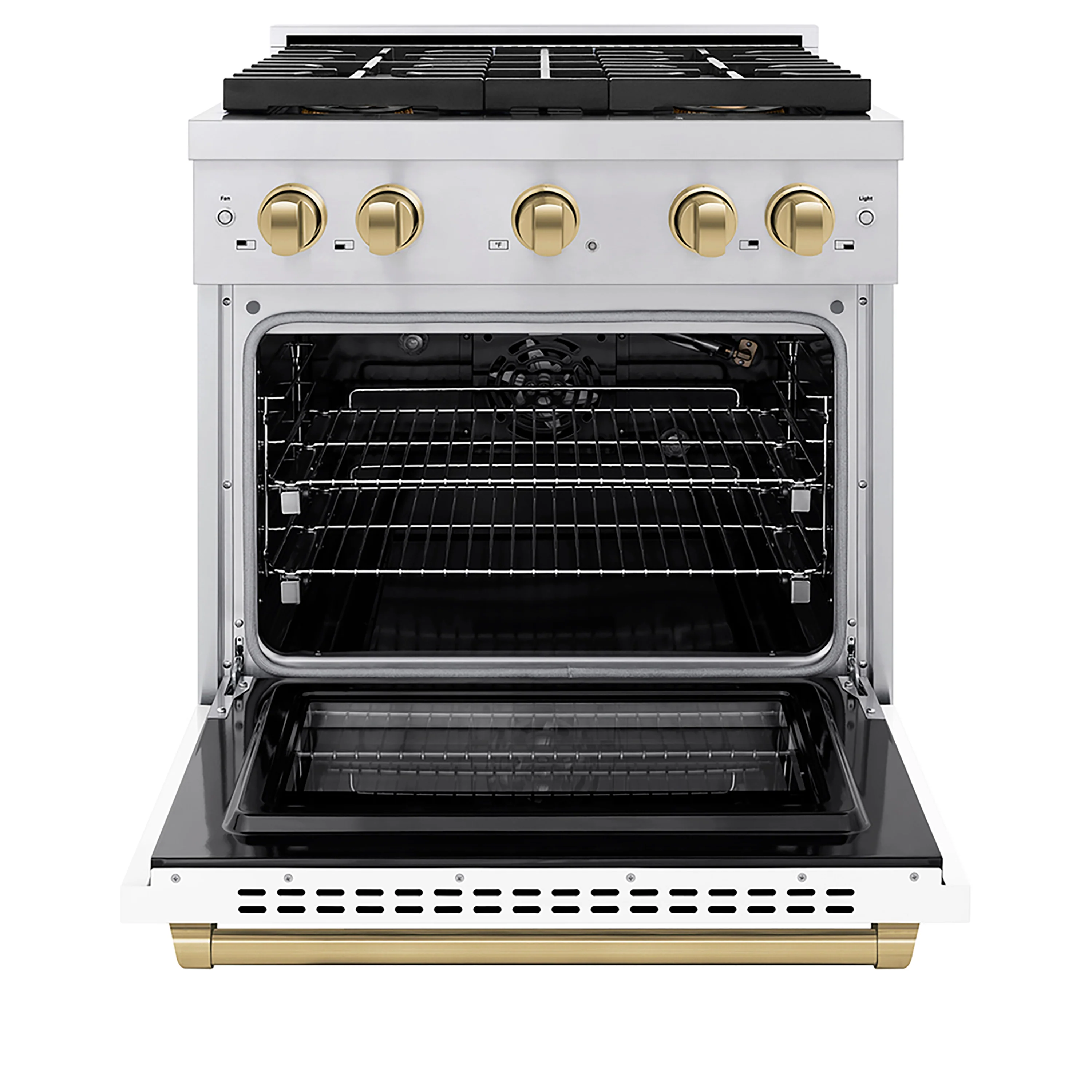 ZLINE Autograph Edition 30 in. 4.2 cu. ft. Paramount Gas Range with 4 Burner DuoPro™ Cooktop and Convection Gas Oven in Stainless Steel with White Matte Door and Champagne Bronze Accents (PSGRZ-WM-30-CB) - Image 3