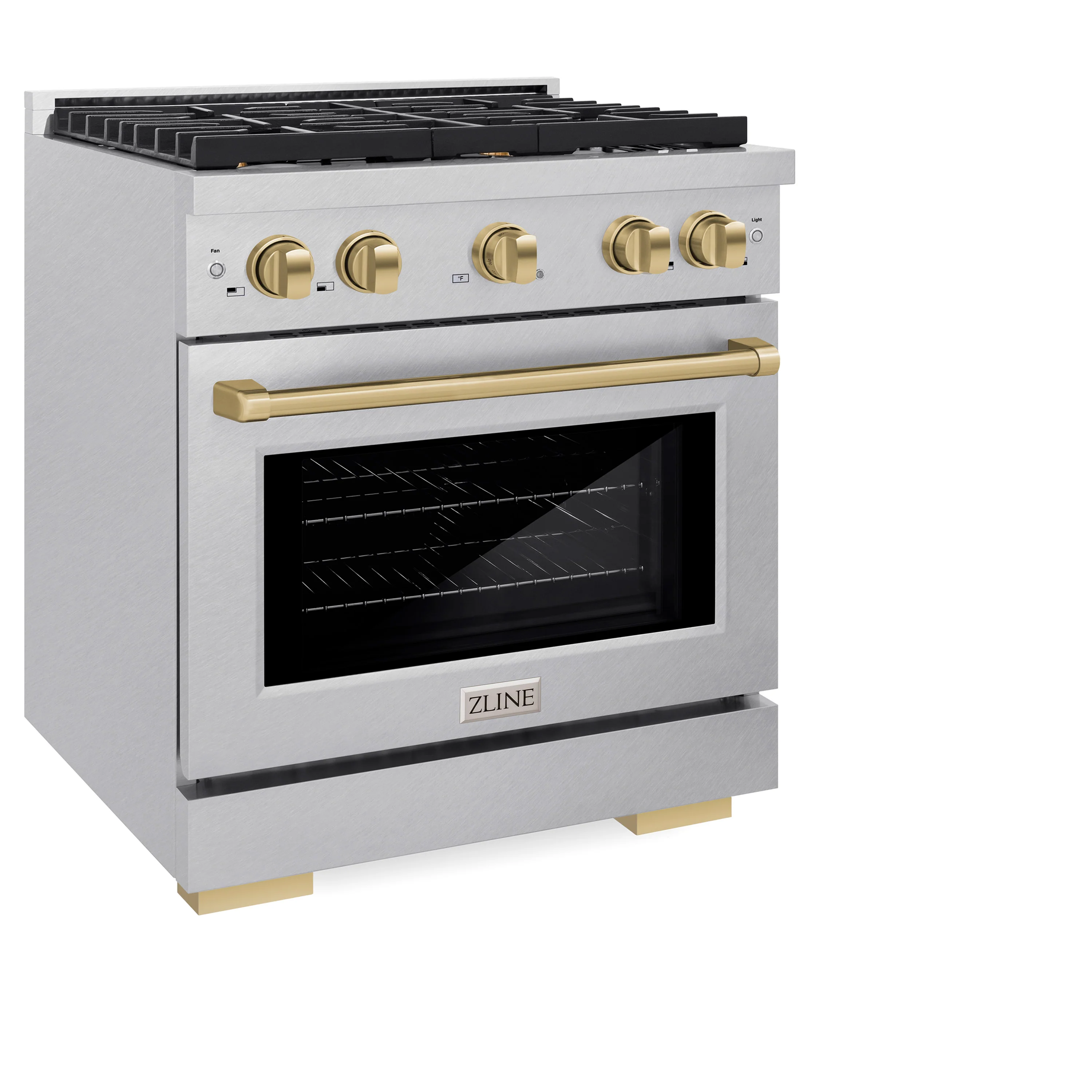 ZLINE Autograph Edition 30 in. 4.2 cu. ft. Paramount Gas Range with 4 Burner Cooktop and Convection Gas Oven in Satin Stainless Steel and Champagne Bronze Accents (SGRSZ-30-CB) - Image 3