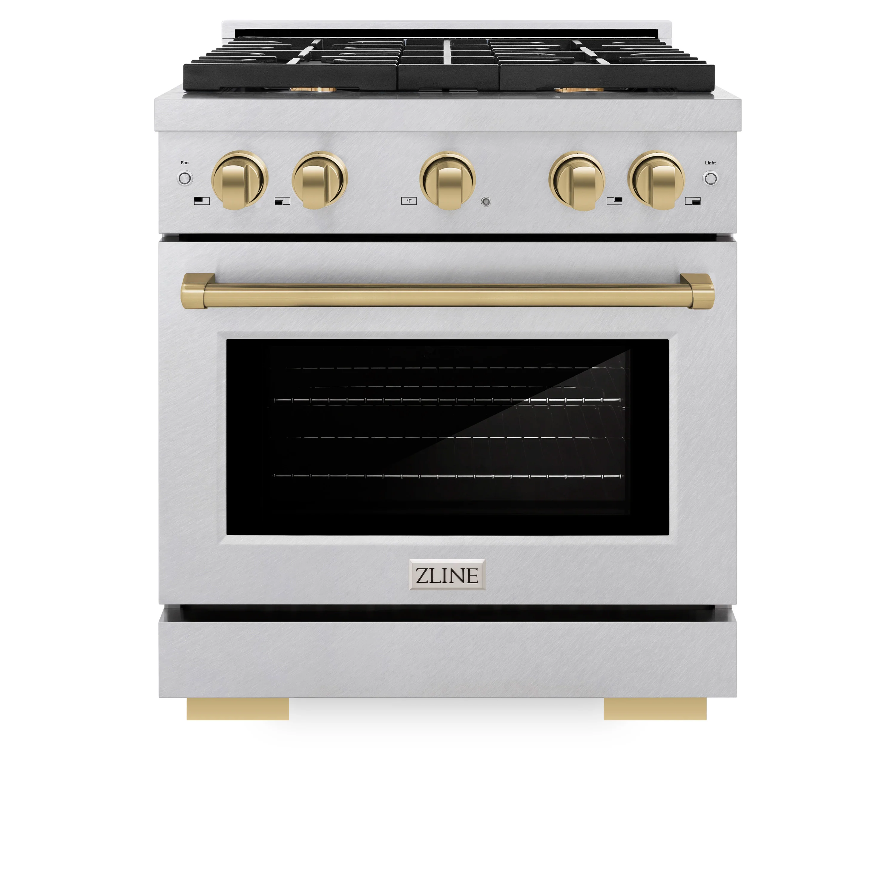 ZLINE Autograph Edition 30 in. 4.2 cu. ft. Paramount Gas Range with 4 Burner Cooktop and Convection Gas Oven in Satin Stainless Steel and Champagne Bronze Accents (SGRSZ-30-CB) - Image 6