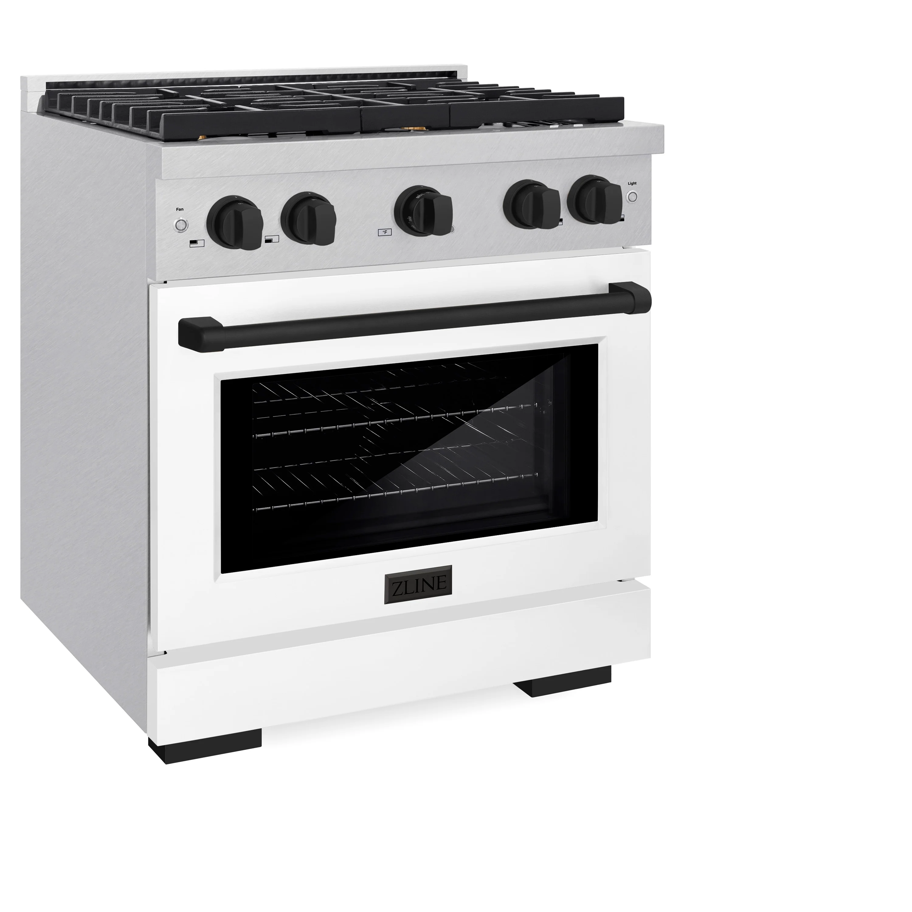ZLINE Autograph Edition 30 in. 4.2 cu. ft. Paramount Gas Range with 4 Burner Cooktop and Convection Gas Oven in Satin Stainless Steel with White Matte Door and Matte Black Accents (SGRSZ-WM-30-MB) - Image 3