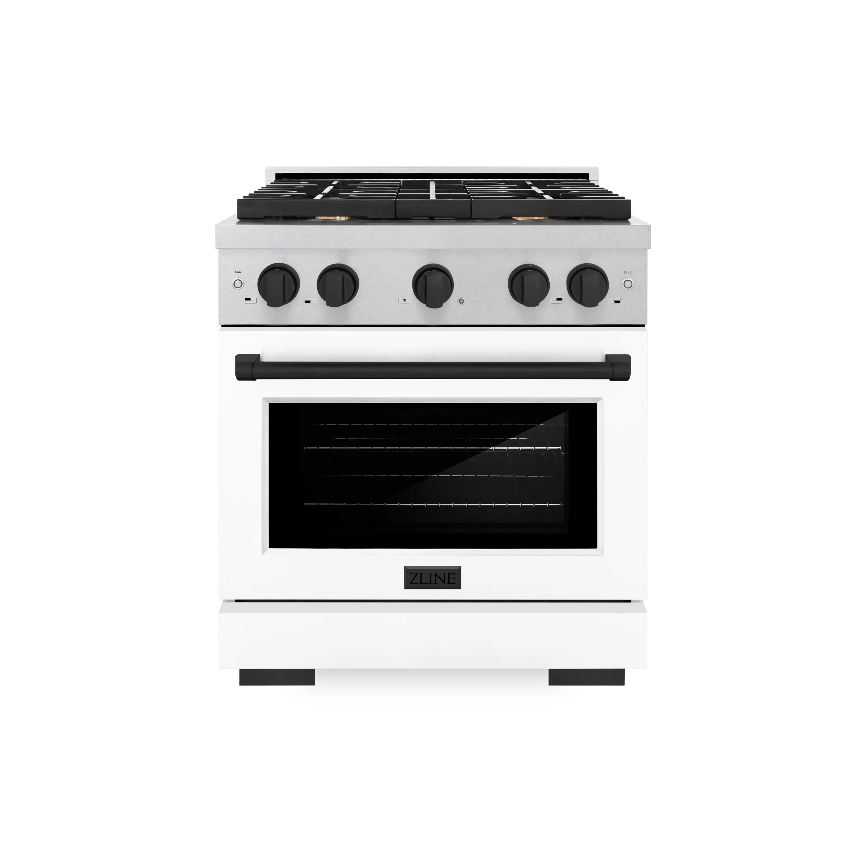 ZLINE Autograph Edition 30 in. 4.2 cu. ft. Paramount Gas Range with 4 Burner Cooktop and Convection Gas Oven in Satin Stainless Steel with White Matte Door and Matte Black Accents (SGRSZ-WM-30-MB) - Image 9