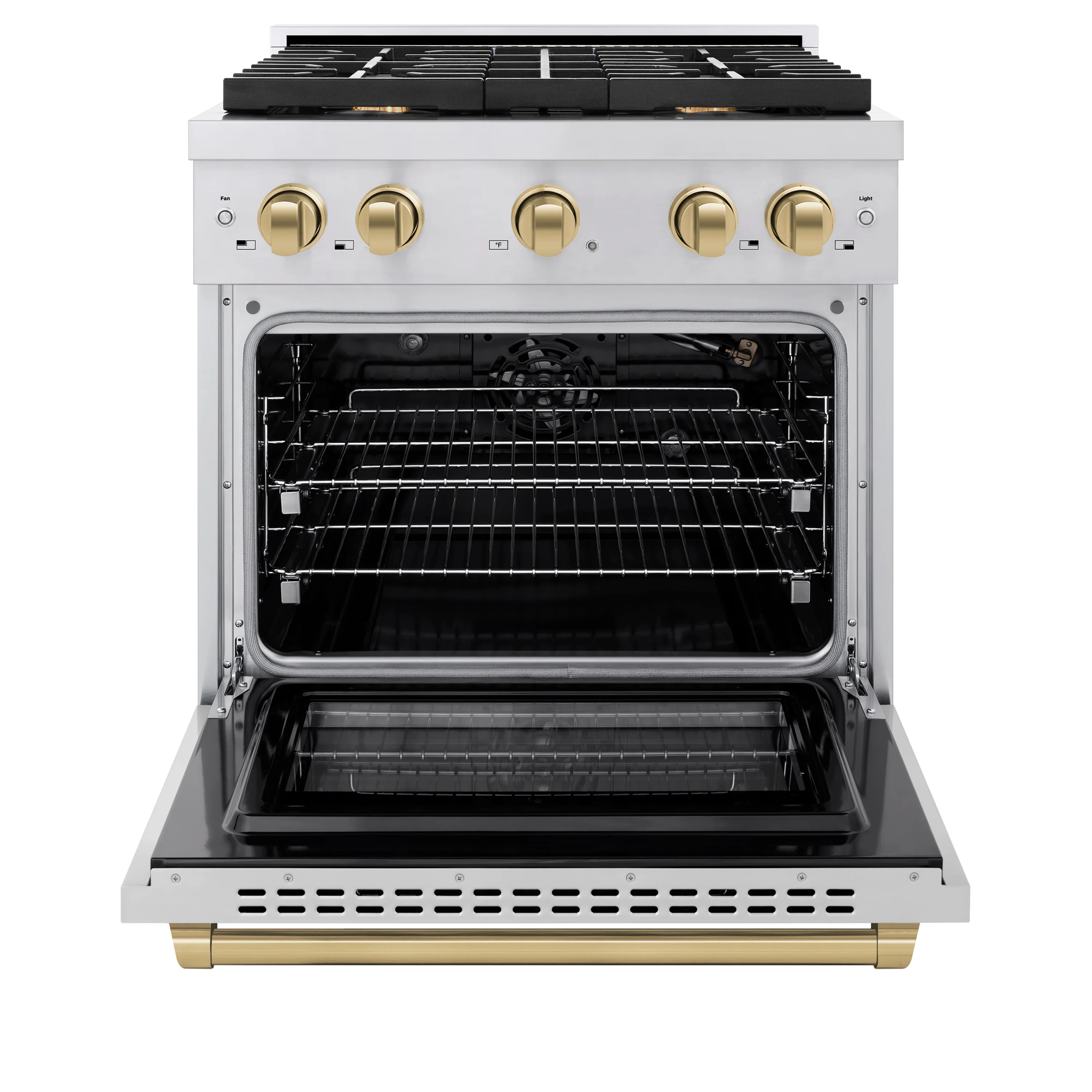 ZLINE Autograph Edition 30 in. 4.2 cu. ft. Paramount Gas Range with 4 Burner Cooktop and Convection Gas Oven in Stainless Steel and Champagne Bronze Accents (SGRZ-30-CB) - Image 3
