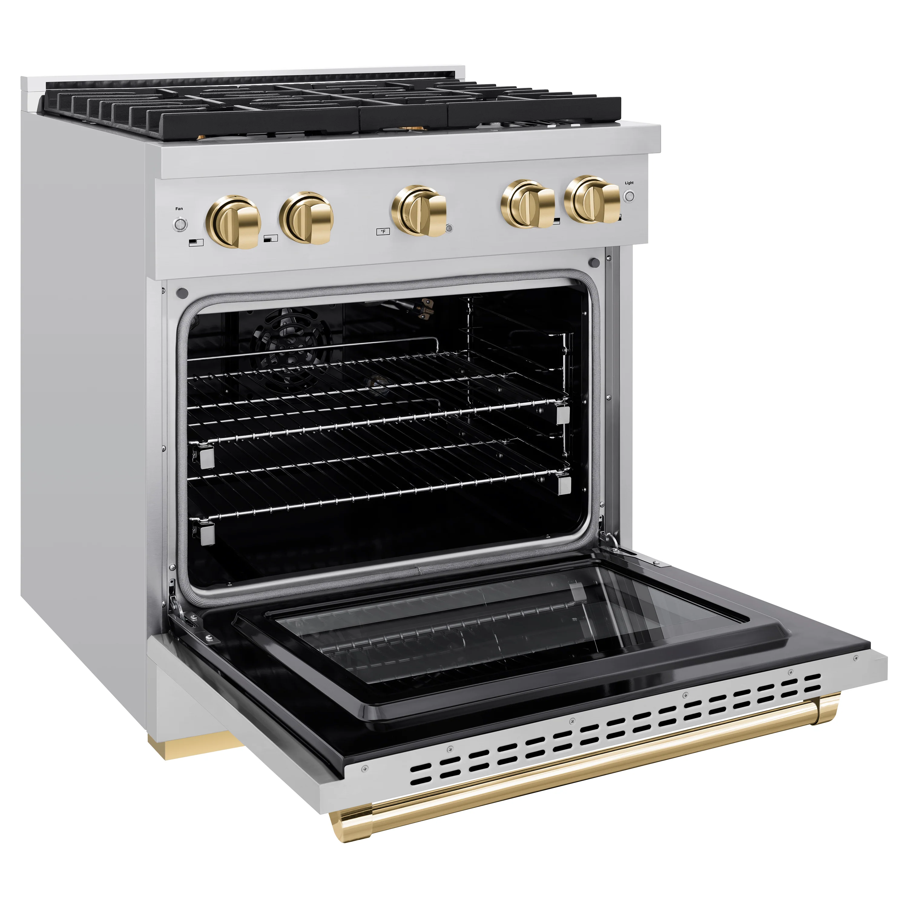 ZLINE Autograph Edition 30 in. 4.2 cu. ft. Paramount Gas Range with 4 Burner Cooktop and Convection Gas Oven in Stainless Steel and Polished Gold Accents (SGRZ-30-G) - Image 6