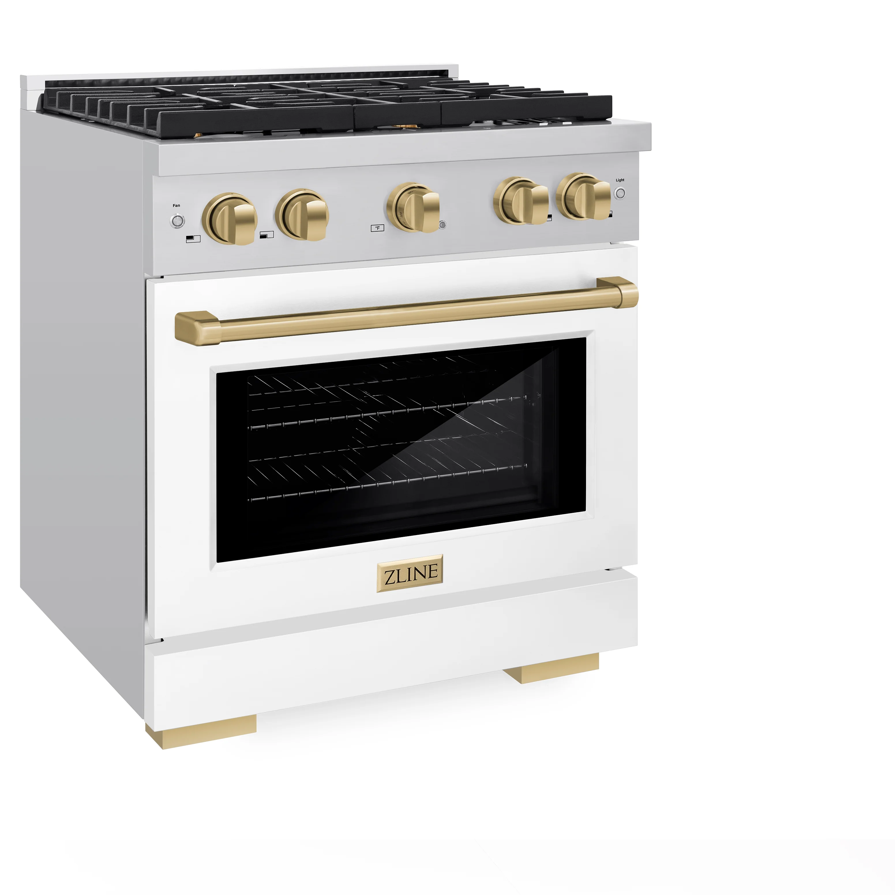 ZLINE Autograph Edition 30 in. 4.2 cu. ft. Paramount Gas Range with 4 Burner Cooktop and Convection Gas Oven in Stainless Steel with White Matte Door and Champagne Bronze Accents (SGRZ-WM-30-CB) - Image 5