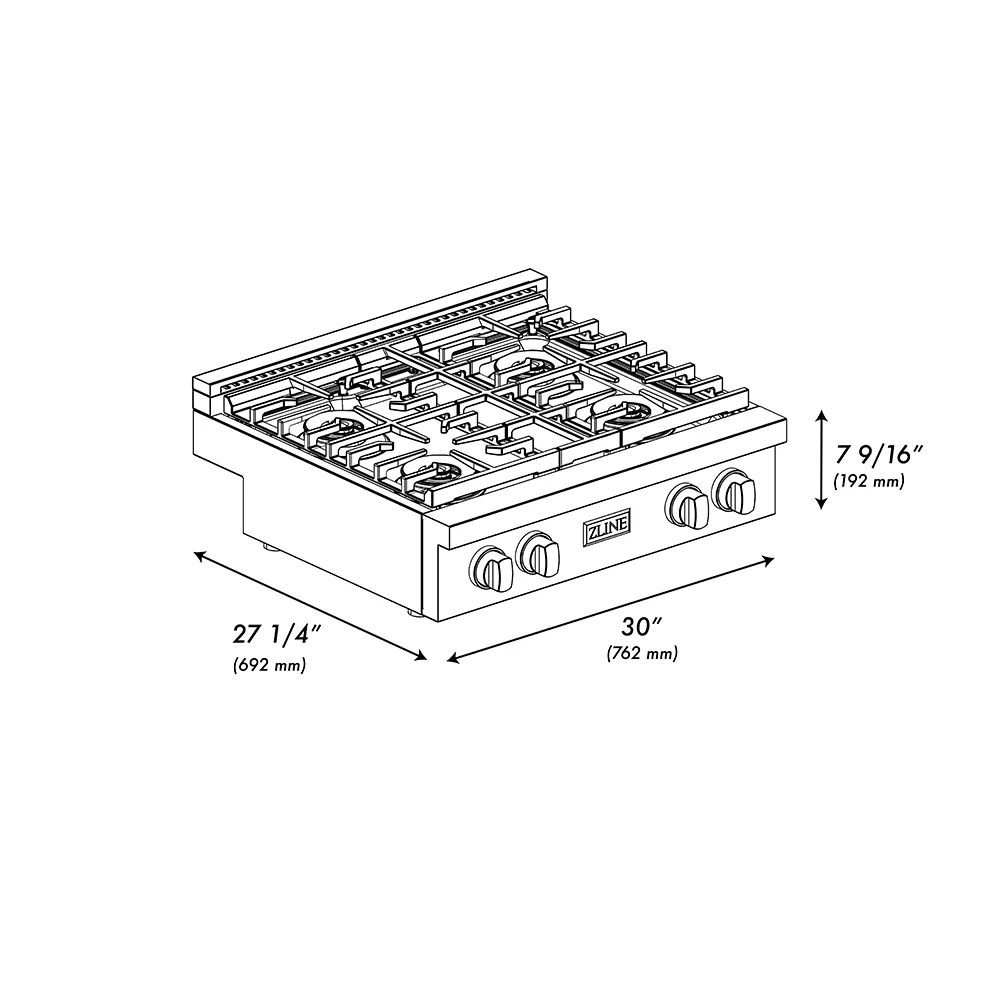 ZLINE Autograph Edition 30 in. Paramount Gas Rangetop with 4 Burner DuoPro™ Cooktop in Black Stainless Steel and Champagne Bronze Accents (PSRTBZ-30-CB) - Image 6