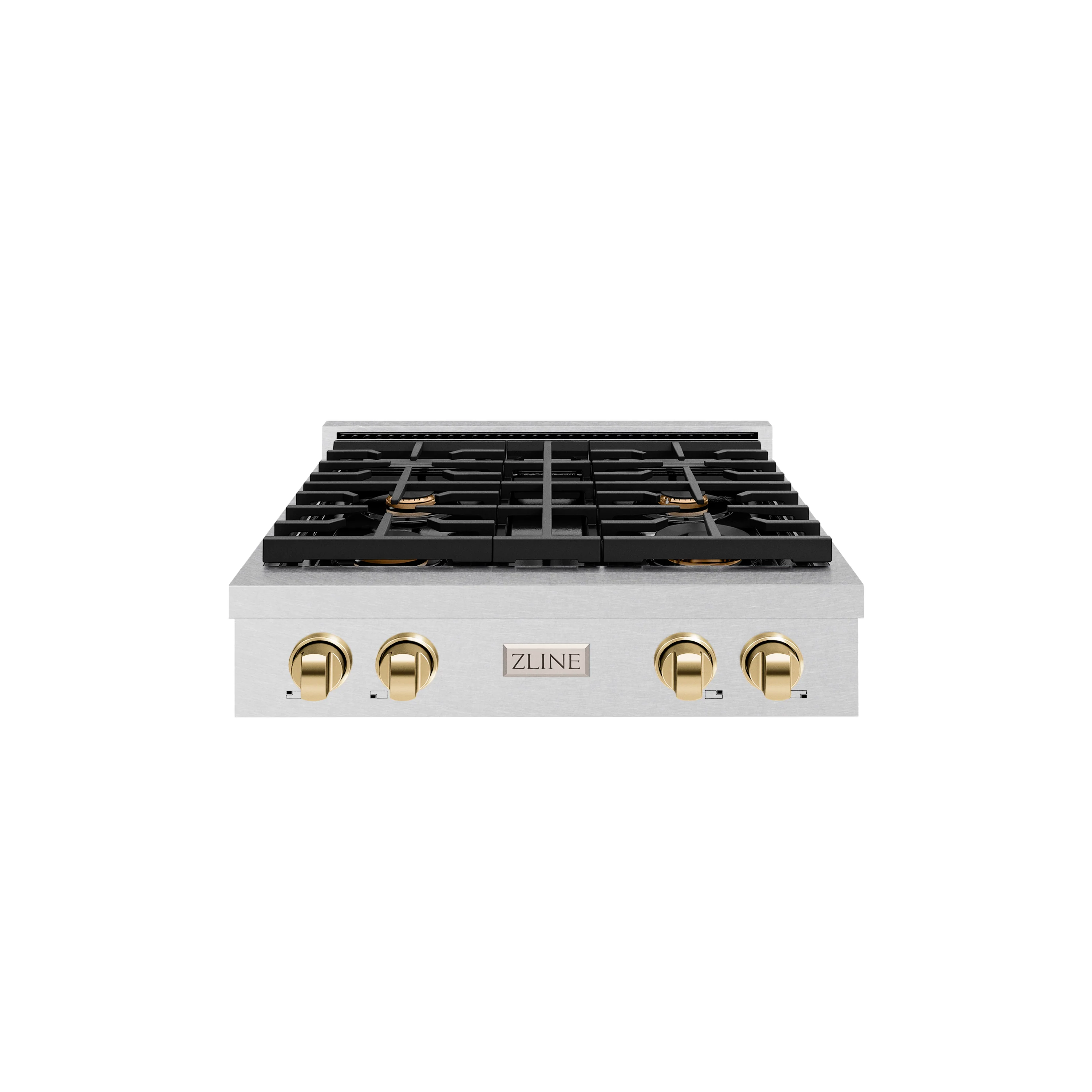ZLINE 30 in. Autograph Edition Paramount Gas Rangetop with 4 Burners and Porcelain Cooktop in Satin Stainless Steel with Polished Gold Accents (SRTSZ-30-G) - Image 3