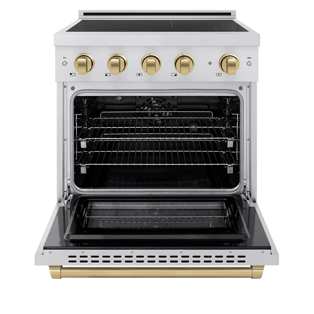 ZLINE Autograph Edition 30 in. 4.2 cu. ft. Paramount Induction Range with 4 Element Cooktop and Electric Convection Oven in Stainless Steel with Champagne Bronze Accents (SINRZ-30-CB) - Image 3