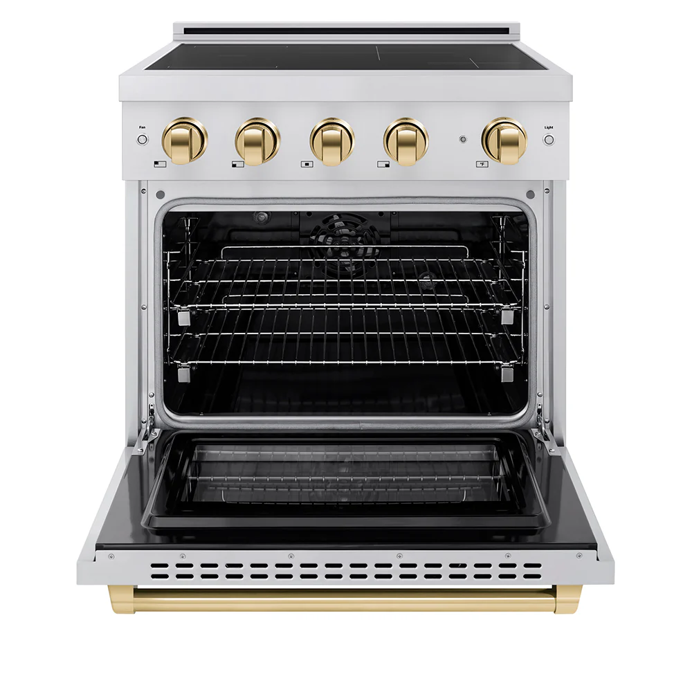 ZLINE Autograph Edition 30 in. 4.2 cu. ft. Paramount Induction Range with 4 Element Cooktop and Electric Convection Oven in Stainless Steel with Polished Gold Accents (SINRZ-30-G) - Image 3