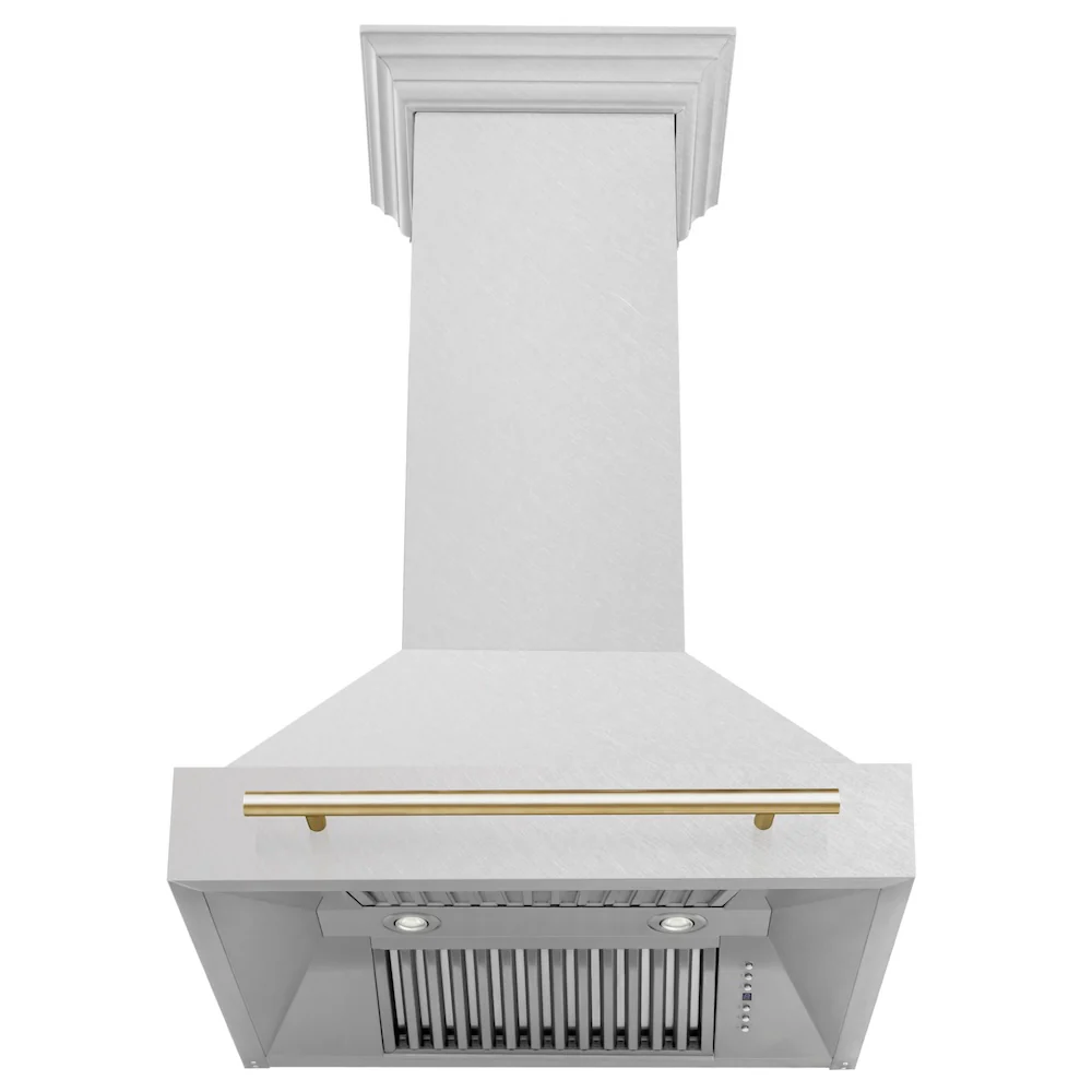 ZLINE Autograph Edition 30" Fingerprint Resistant Stainless Steel Range Hood with Polished Gold Handle (8654SNZ-30-G) - Image 3