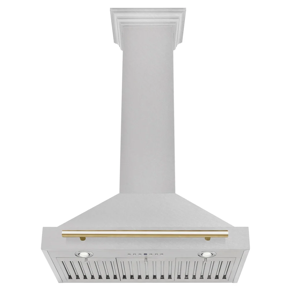 ZLINE 30 in. Autograph Edition Convertible Fingerprint Resistant Satin Stainless Steel Range Hood with Polished Gold Handle (KB4SNZ-30-G) - Image 5