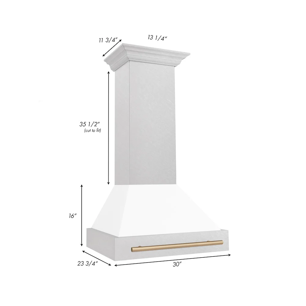 ZLINE Autograph Edition 30 in. Satin Stainless Steel Wall Mount Range Hood with White Matte Shell and Champagne Bronze Handle (8654SNZ-WM30-CB) - Image 7