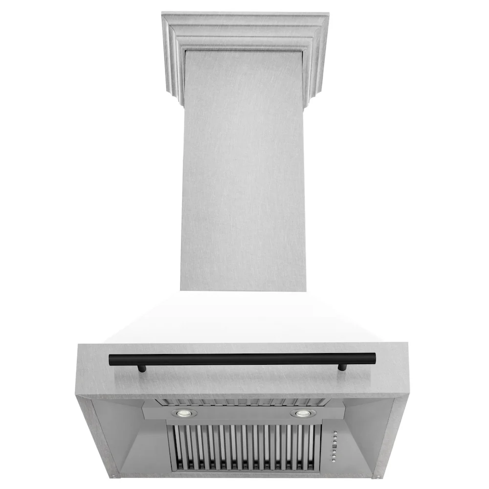 ZLINE Autograph Edition 30 in. Satin Stainless Steel Wall Mount Range Hood with White Matte Shell and Matte Black Handle (8654SNZ-WM30-MB) - Image 3