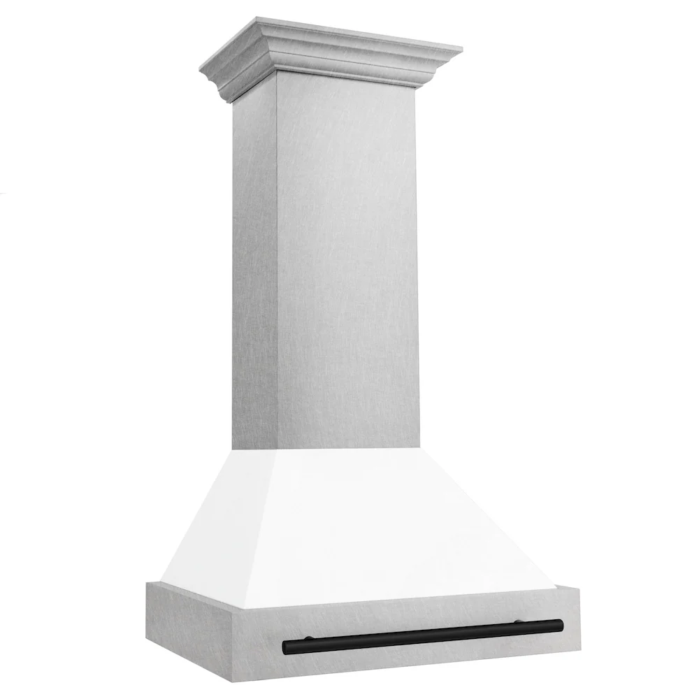 ZLINE Autograph Edition 30 in. Satin Stainless Steel Wall Mount Range Hood with White Matte Shell and Matte Black Handle (8654SNZ-WM30-MB) - Image 4
