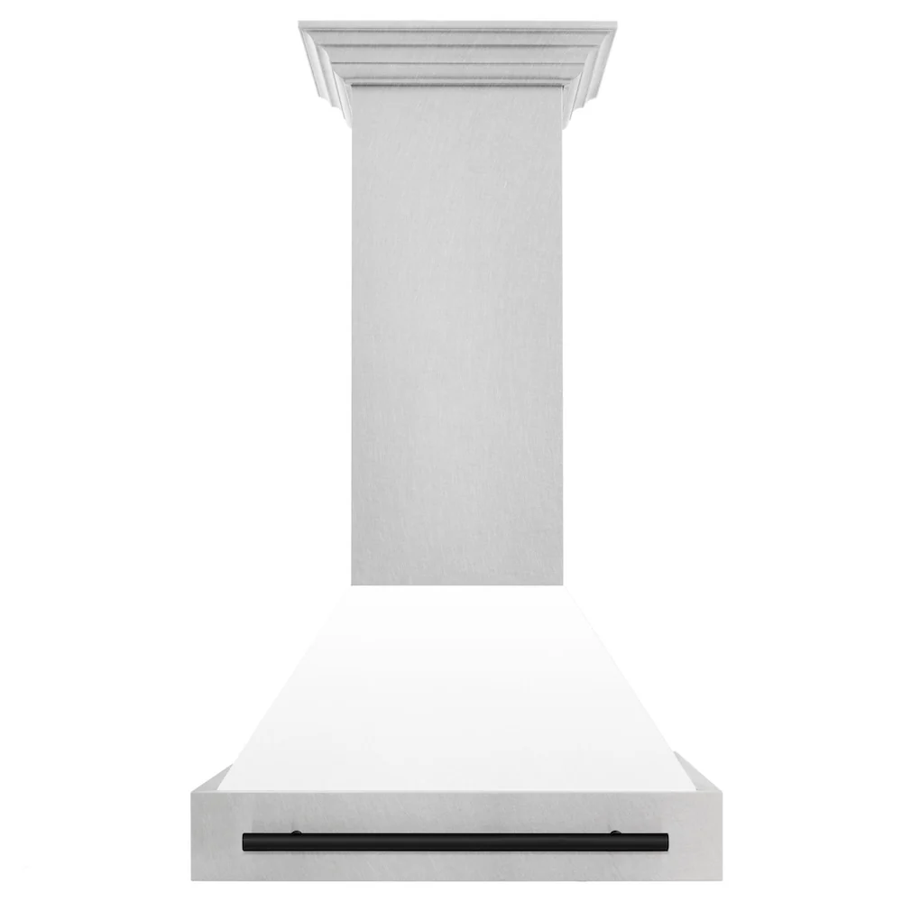 ZLINE Autograph Edition 30 in. Satin Stainless Steel Wall Mount Range Hood with White Matte Shell and Matte Black Handle (8654SNZ-WM30-MB) - Image 5
