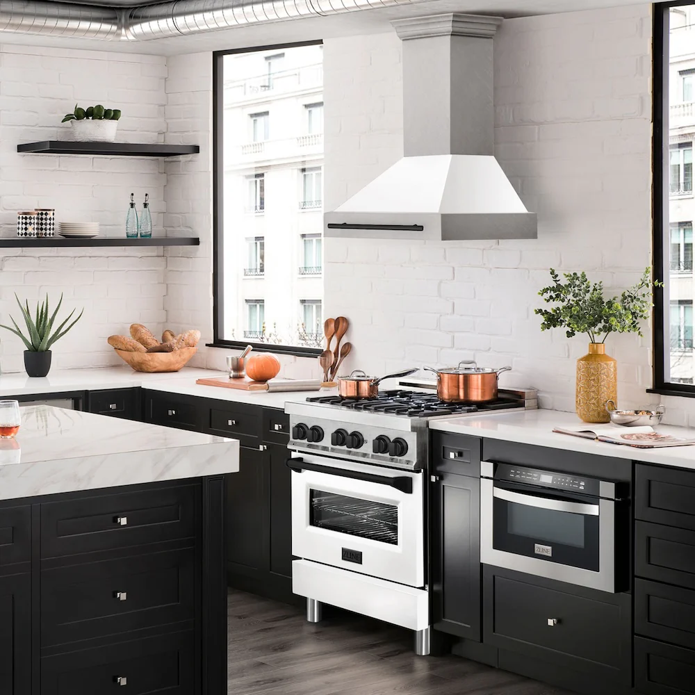ZLINE Autograph Edition 30 in. Satin Stainless Steel Wall Mount Range Hood with White Matte Shell and Matte Black Handle (8654SNZ-WM30-MB) - Image 8