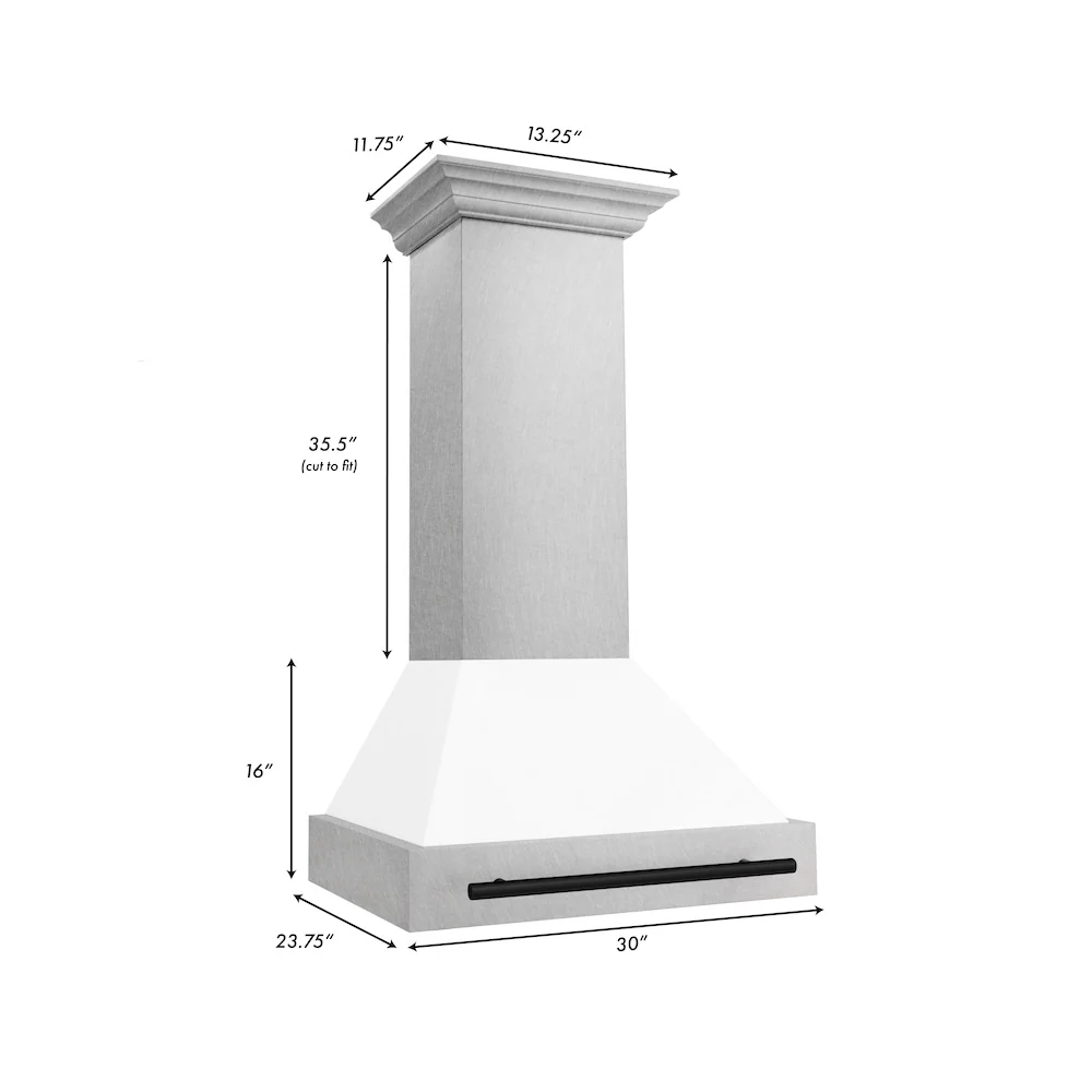 ZLINE Autograph Edition 30 in. Satin Stainless Steel Wall Mount Range Hood with White Matte Shell and Matte Black Handle (8654SNZ-WM30-MB) - Image 9