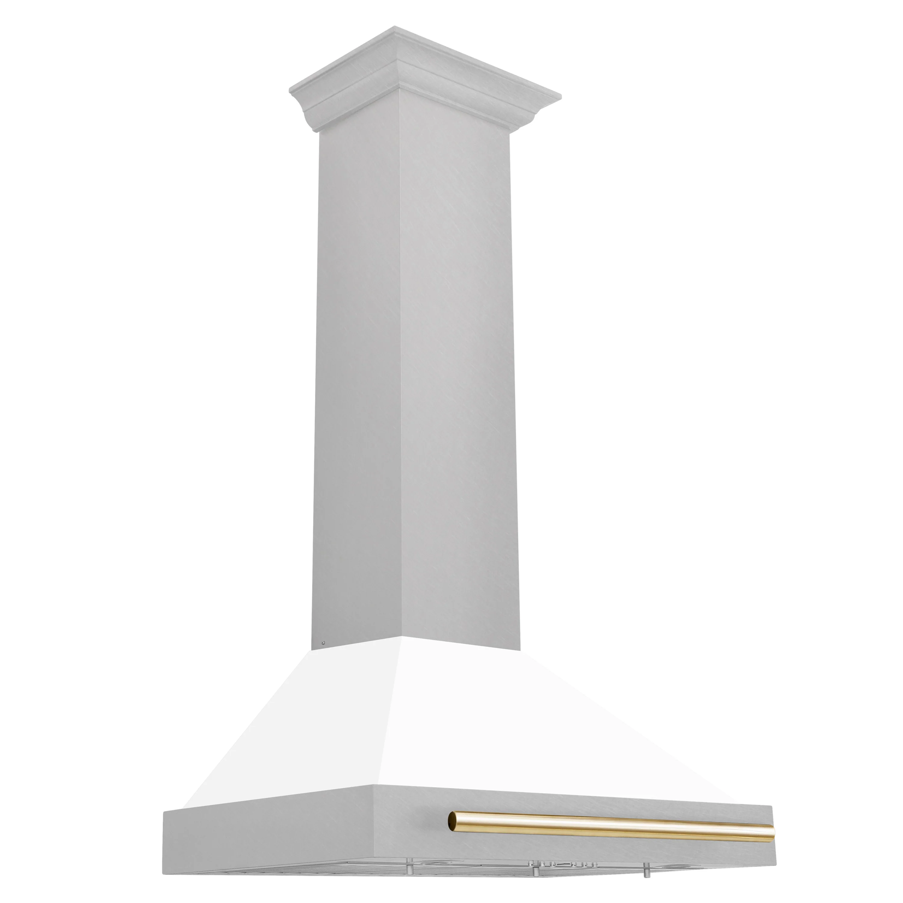 ZLINE Autograph Edition 30 in. Convertible Satin Stainless Steel Wall Mount Range Hood with White Matte Shell and Polished Gold Handle (KB4SNZ-WM30-G) - Image 3
