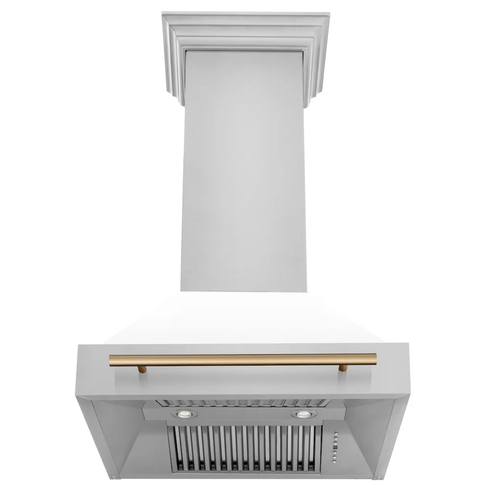 ZLINE Autograph Edition 30 in. Stainless Steel Range Hood with White Matte Shell and Champagne Bronze Handle - Image 4