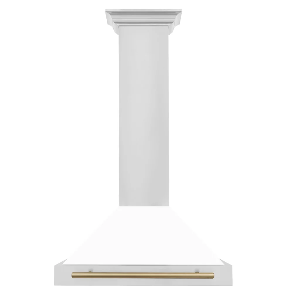 ZLINE 30 in. Autograph Edition Convertible Stainless Steel Range Hood with White Matte Shell and Champagne Bronze Accents (KB4STZ-WM30-CB) - Image 4